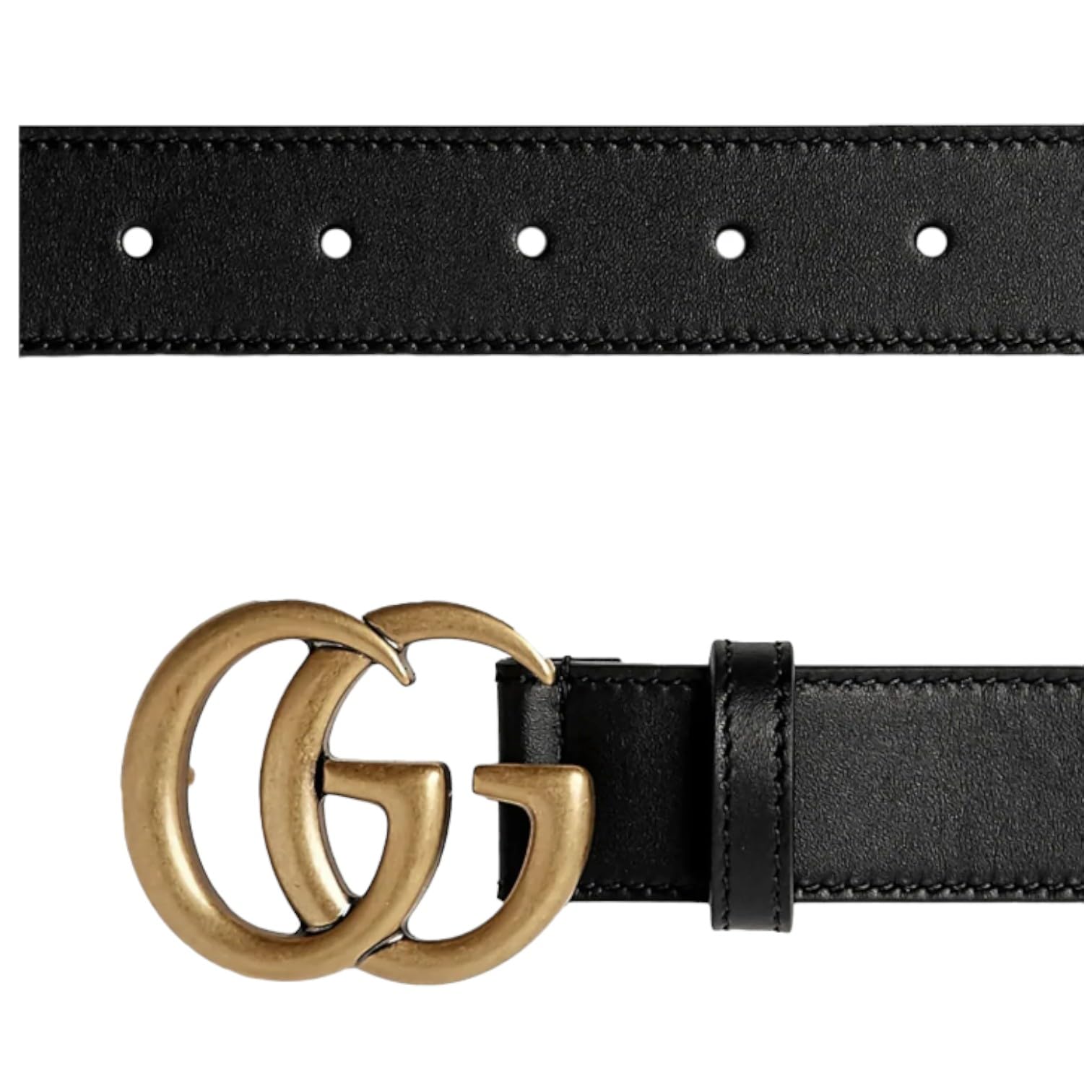 Gucci Marmont Black Leather Belt with GG Antique Brass Buckle