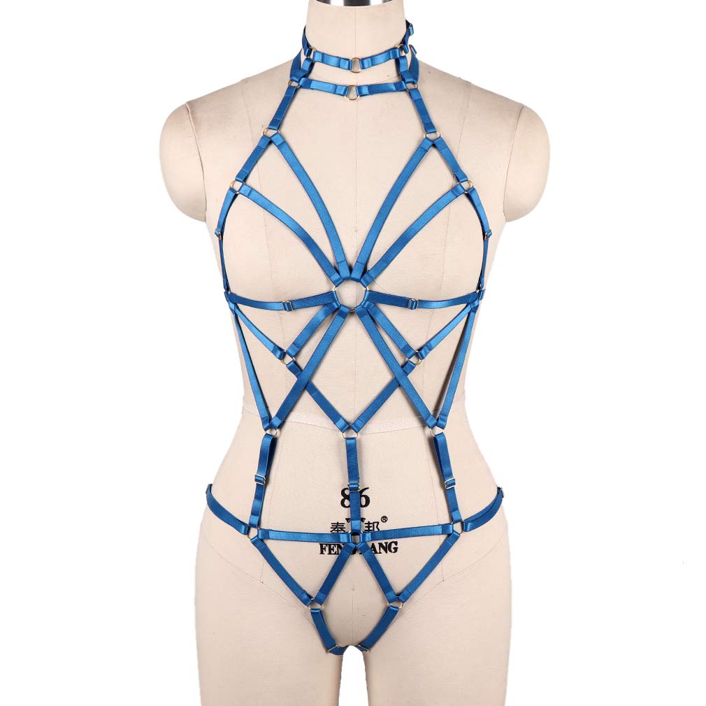 Women's Punk Body Harness Lingerie Full Waist Garter Belts Set Strappy Frame Cage Rave bras
