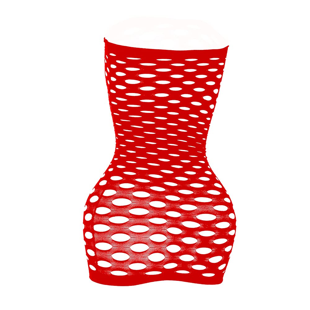 Vorifun Sexy Womens Strapless Fishnet Lingerie Sleepwear Mini Dress Tube Chemise Bodysuit One Size: Red