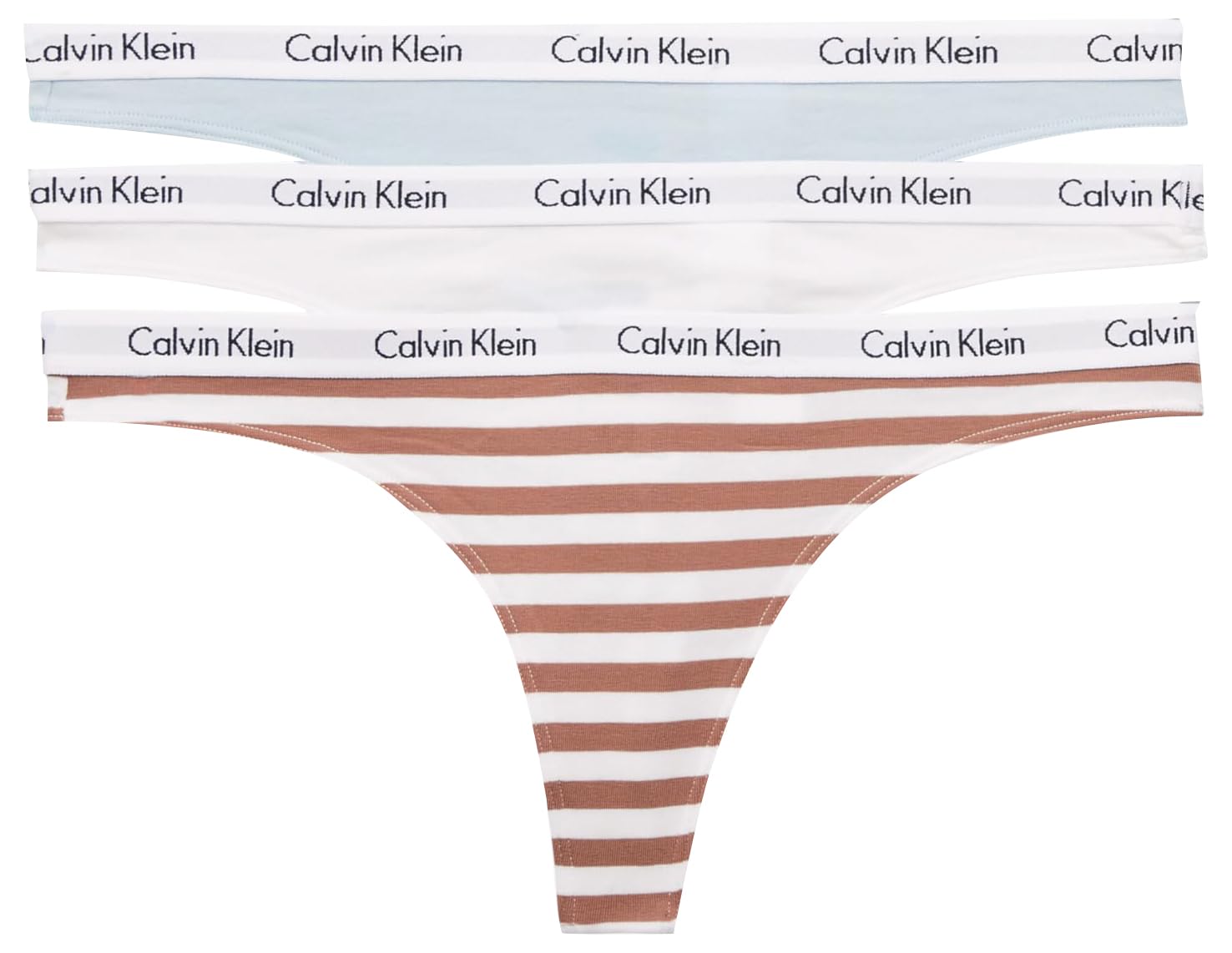 Calvin Klein Women's Carousel Logo Cotton Stretch Thong Panties, 3 Pack: Palest Blue/White/Rainer Stripe Sandalwood X-Large