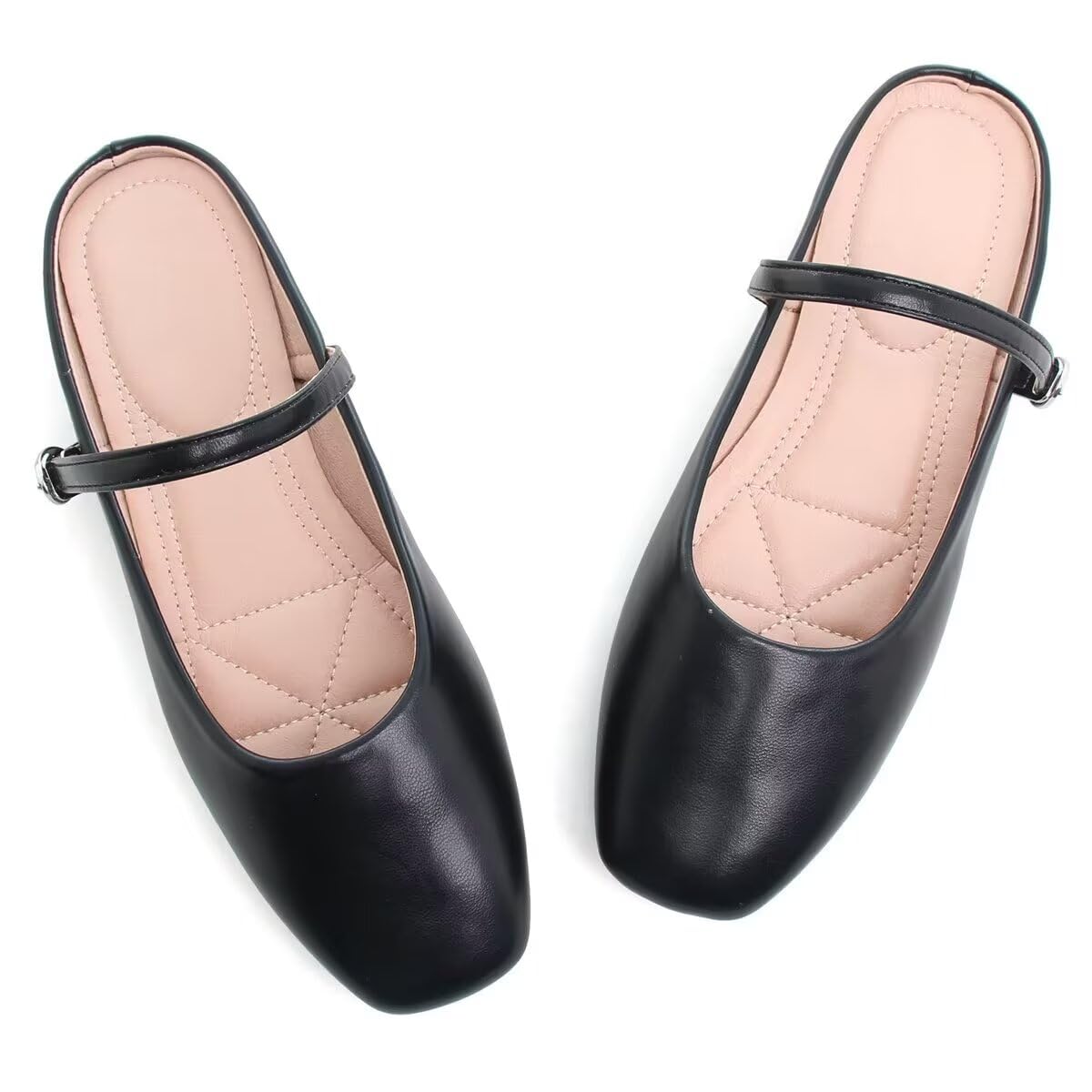 VFDB Women Mules Elegant Dressy Flats Closed Toe Microfiber Leather Shoes Adjustable Buckle Strap Mary Jane Casual Office Shoes thumbnail 2