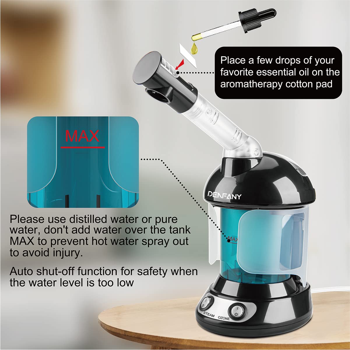 Facial Steamer - DENFANY Nano Ionic Face Steamer with Extendable 360° Rotating Arm - Portable Facial Steamer for Personal Care at Home or Salon () thumbnail 4