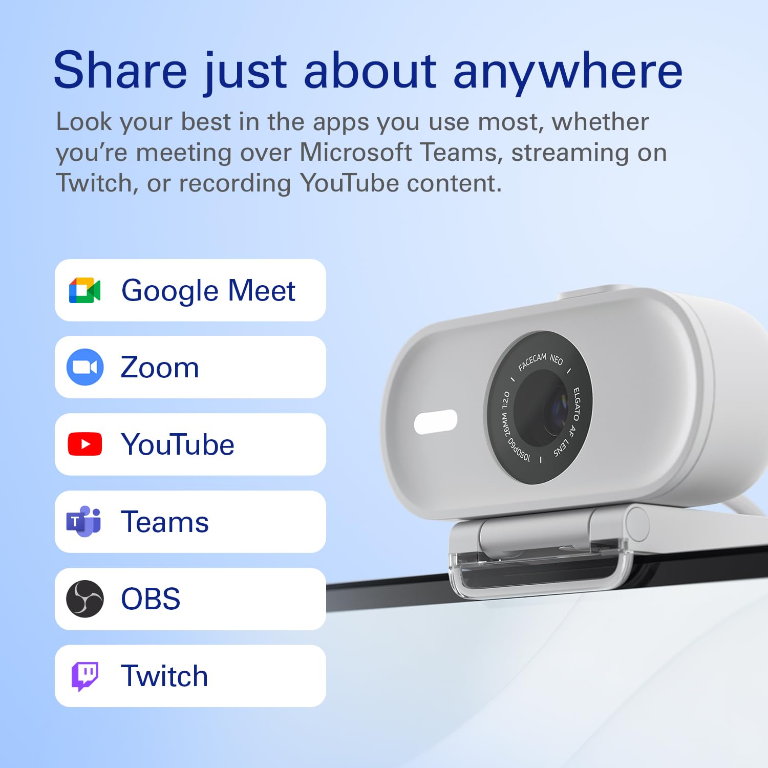 Elgato Facecam Pro, True 4K60 Ultra HD Webcam for Live Streaming, Gaming, Video Calls, Sony Sensor, Advanced Light Correction, DSLR Style Control, Wide Angle, works with OBS, Teams, Zoom, PC/Mac: Facecam Neo