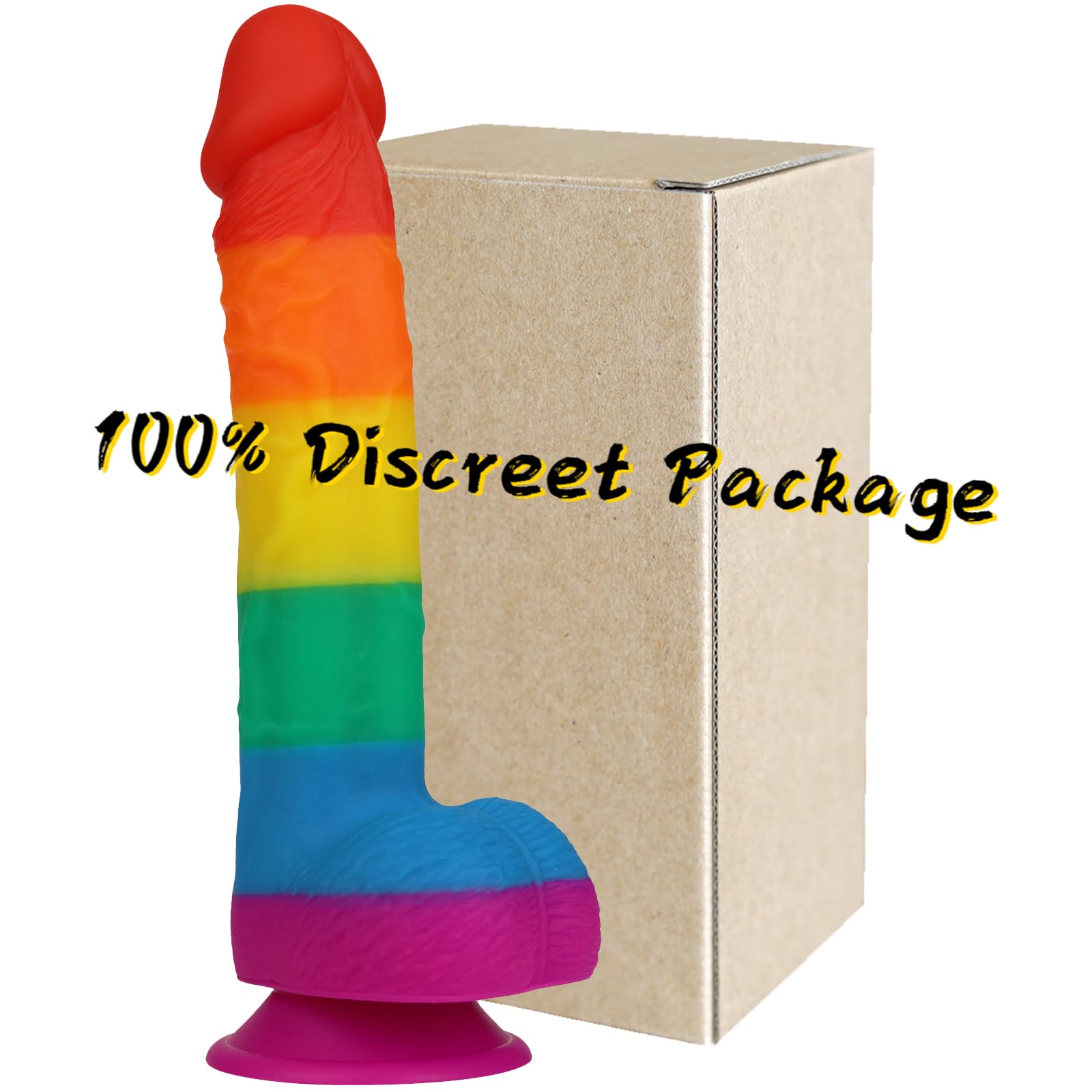 Realistic Dildo for Adult Sex Toys Liquid Silicone Material Strong Suction Cup Hands-Free Play 2 Balls(Rainbow): 9.3 Inch