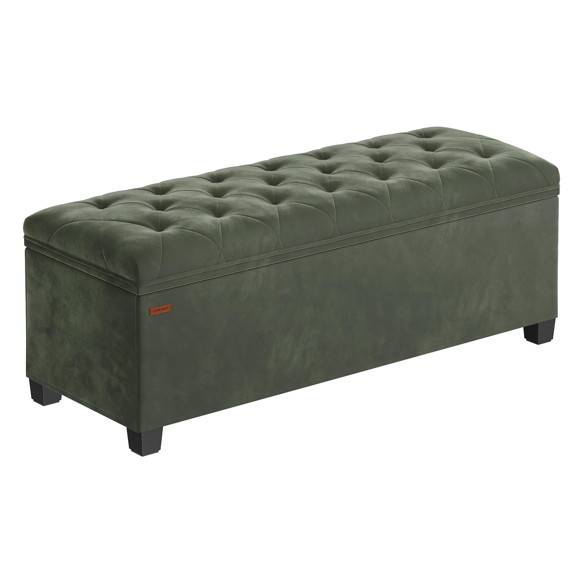 SONGMICS Velvet Storage Ottoman Bench, Foot Rest with Legs, 15.7 x 43 x 15.7 Inches, End of Bed Bench, Storage Chest, Load up to 660 lb, for Living Room, Bedroom, Entryway,  ULSF089C01: Forest Green