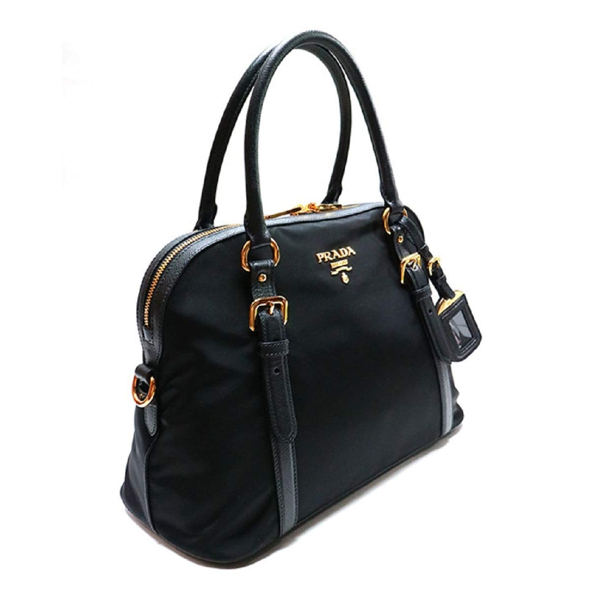 Prada Womens Tessuto Nylon Saffiano Leather Black Handbag 1BB013: Prada Womens Tessuto Nylon Saffiano Leather Black Handbag 1BB013