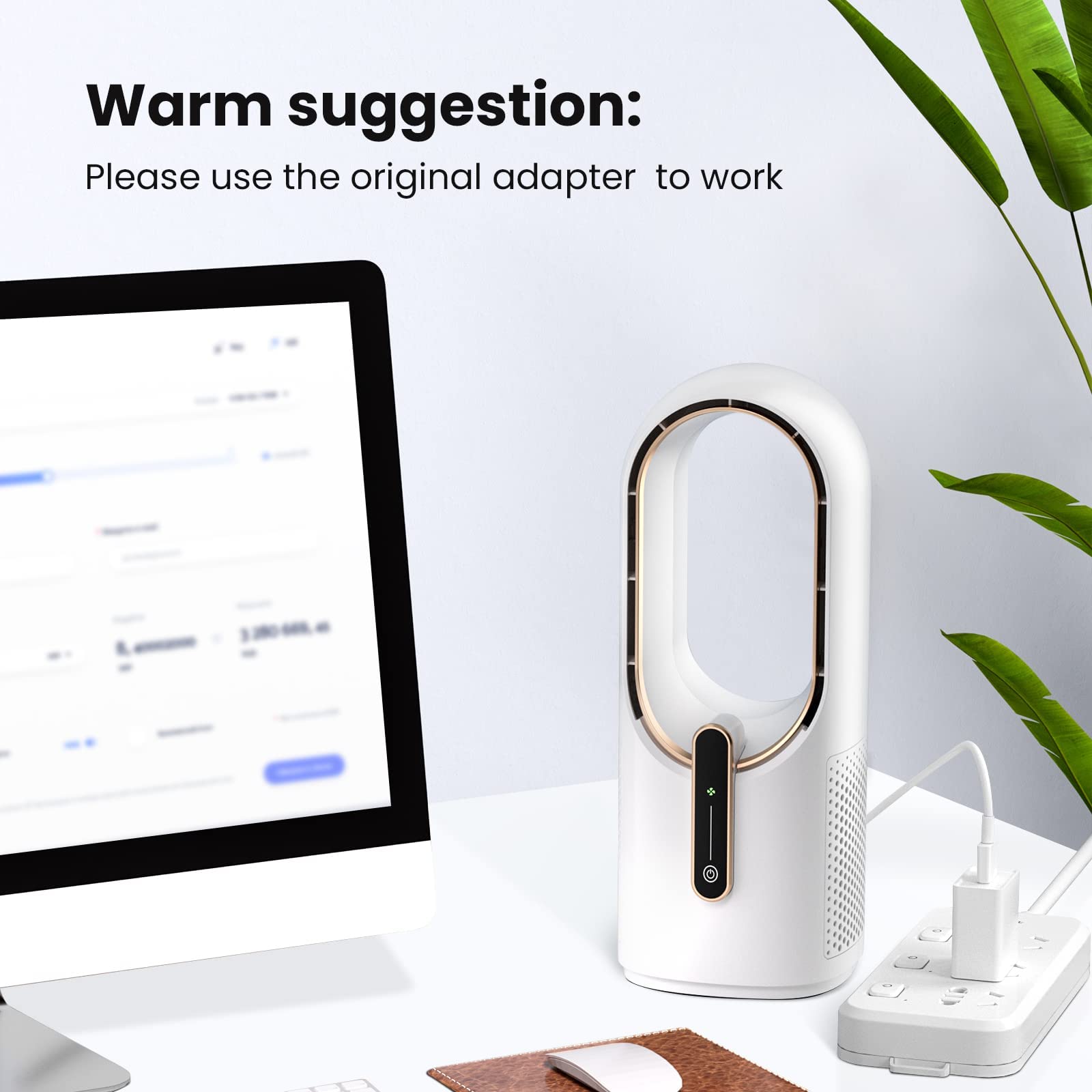 KONSIDEN Desk Fan Bladeless, 11.8 Inch Office Fan Small, Quiet, 3 Speed Adjustment, Touch Control, Easy to Clean, Desk Fans Small Quiet, Ideal for Office, Living Room, Bedroom: White/Gold