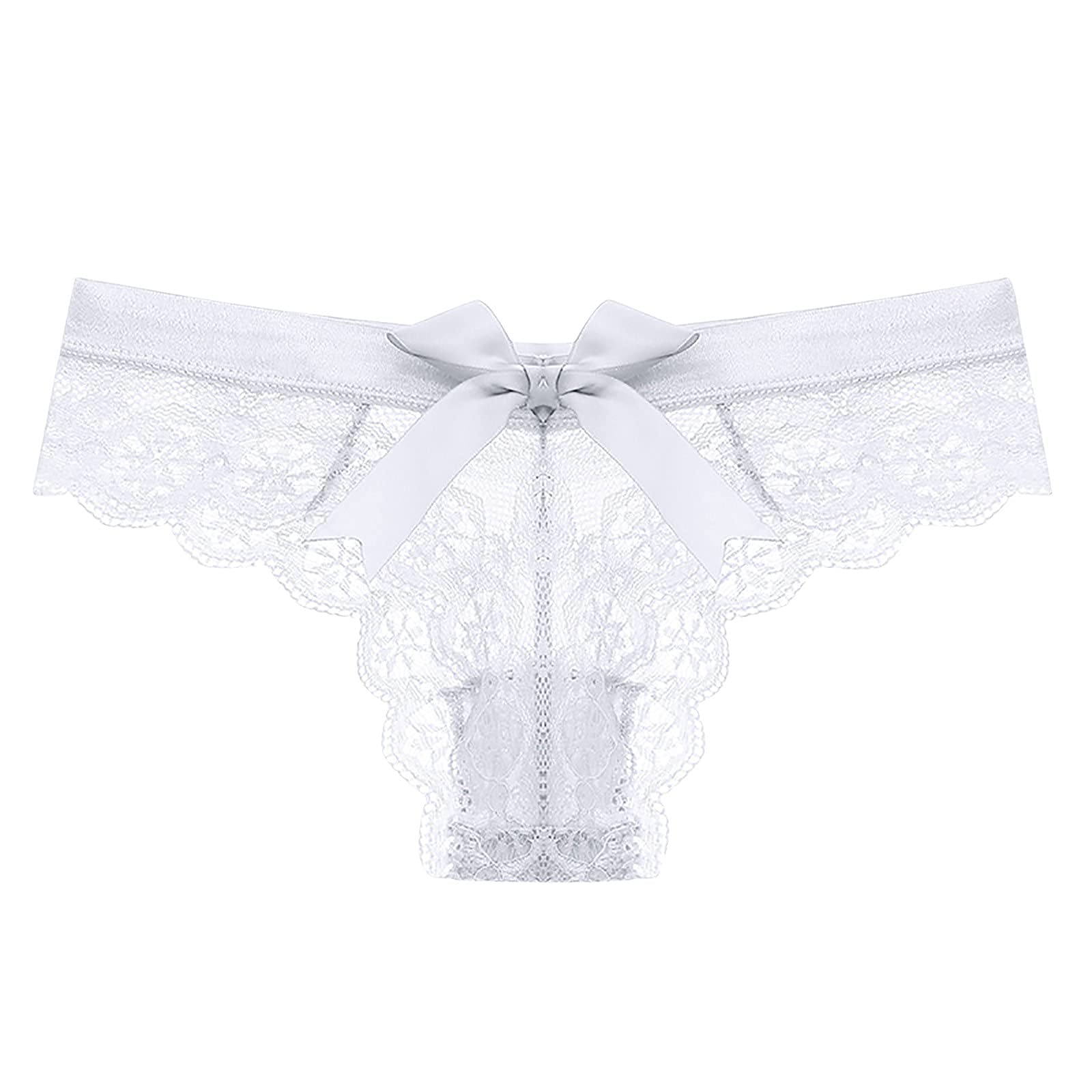 KUAOPATA Women's Lace Bow Thongs T Back Low Waist Breathable Panties Sexy Seamless V-Shape Design Floral Lace tangas