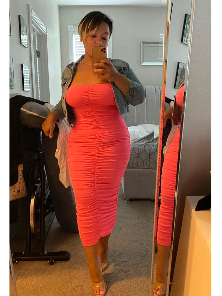 BEAGIMEG Women's Sexy Ruched Strapless Bodycon Tube Maxi Long Club Dress
