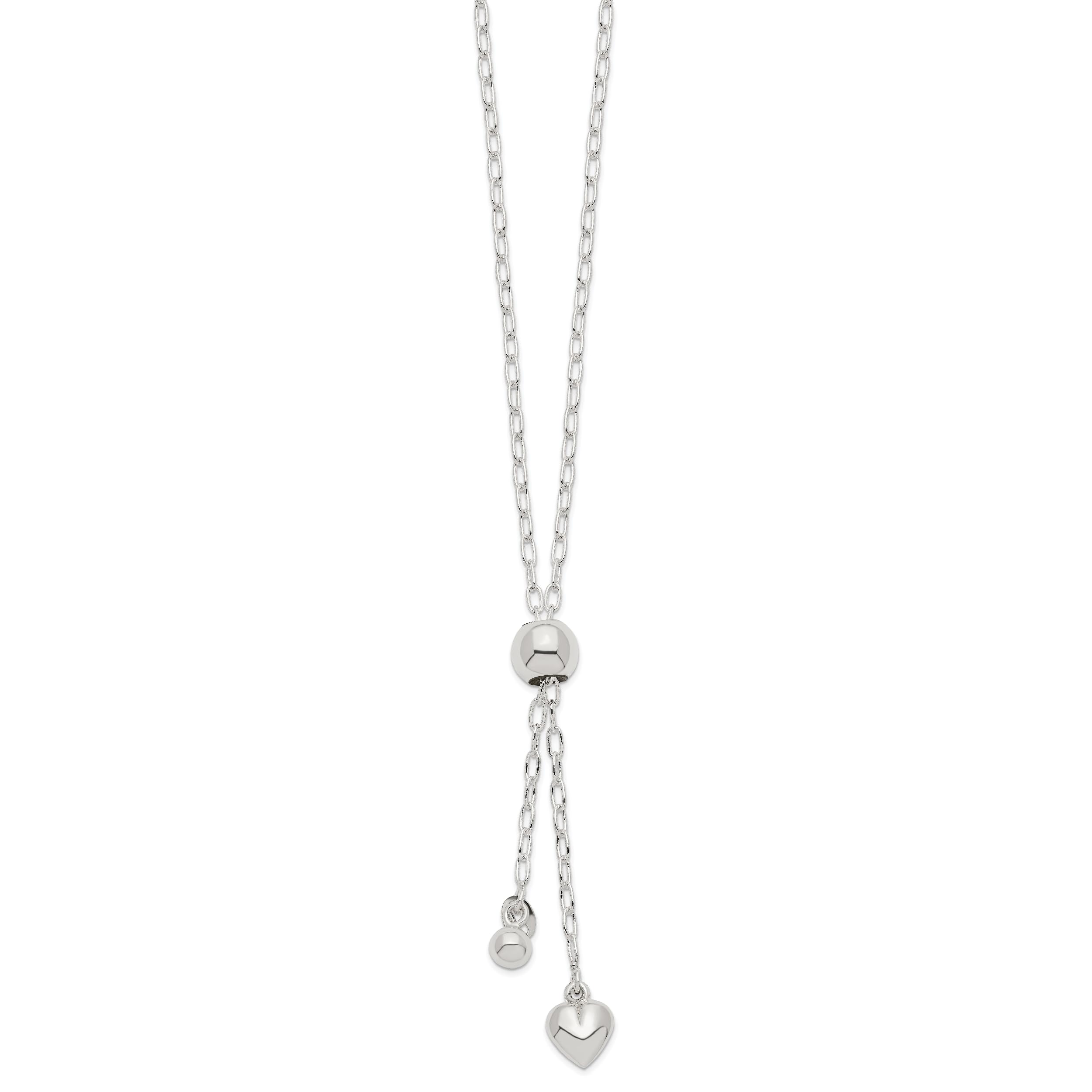 IceCarats 925 Sterling Silver 2mm Long Cable Link Heart Love Adjustable Chain Necklace: 36.0 Inches