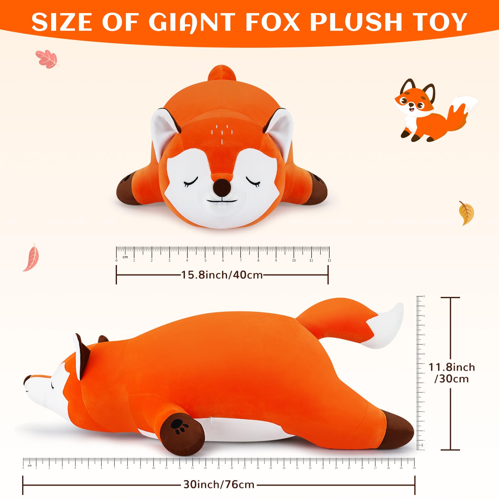 Auspicious beginning 30''  Stuffed Animal Plush Pillow, Huskies Anime Body Pillow, Kawaii Stuff Animal Plush Toy, Big Plushie Stuffed Dog Giant Plush Throw Pillow Gifts for Boys Girls: Orange Fox
