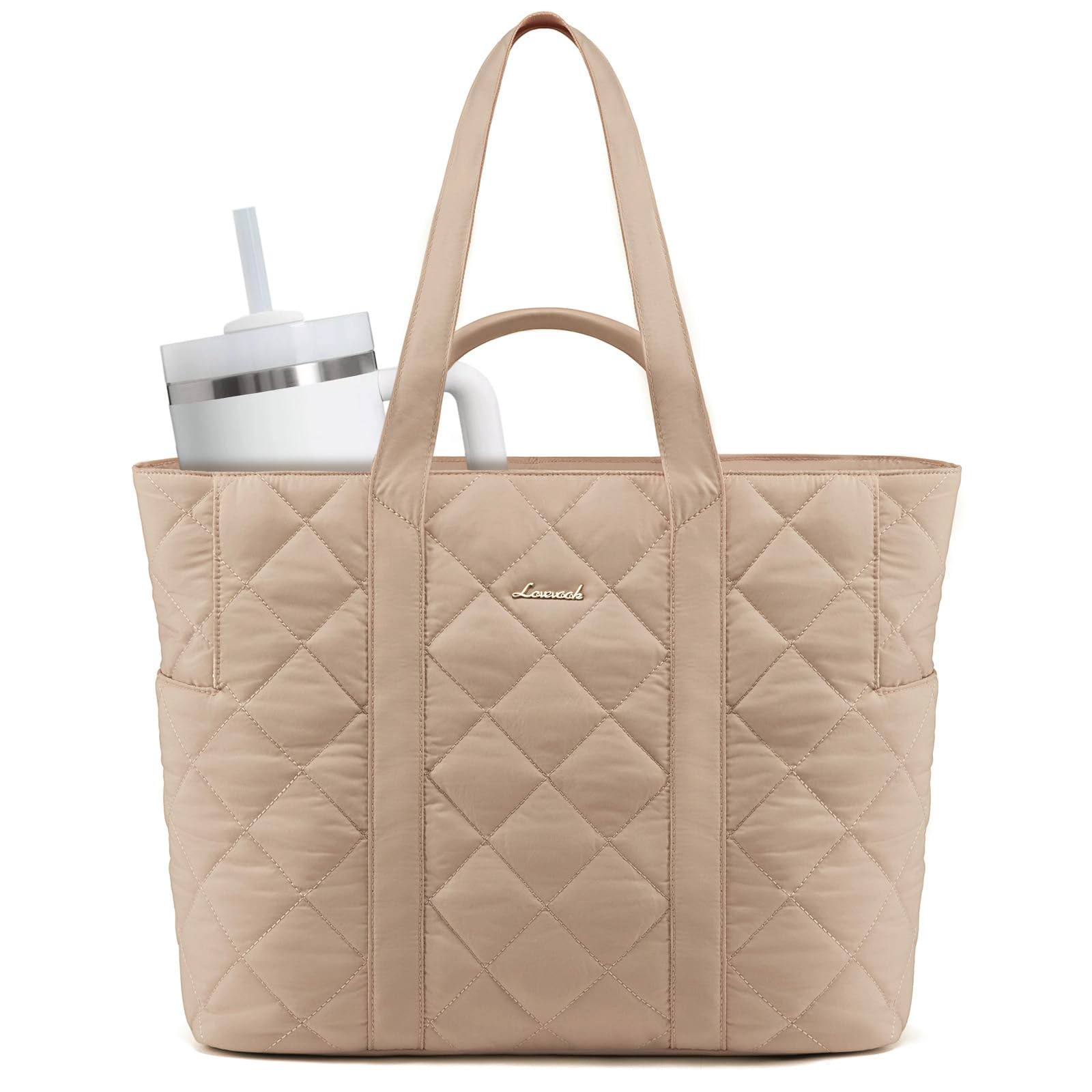 LOVEVOOK Tote Bag for Women,Large Puffer Tote Bag with Zipper,Quilted Puffy Work Bag Purse for Travel Beach Gym Weekend