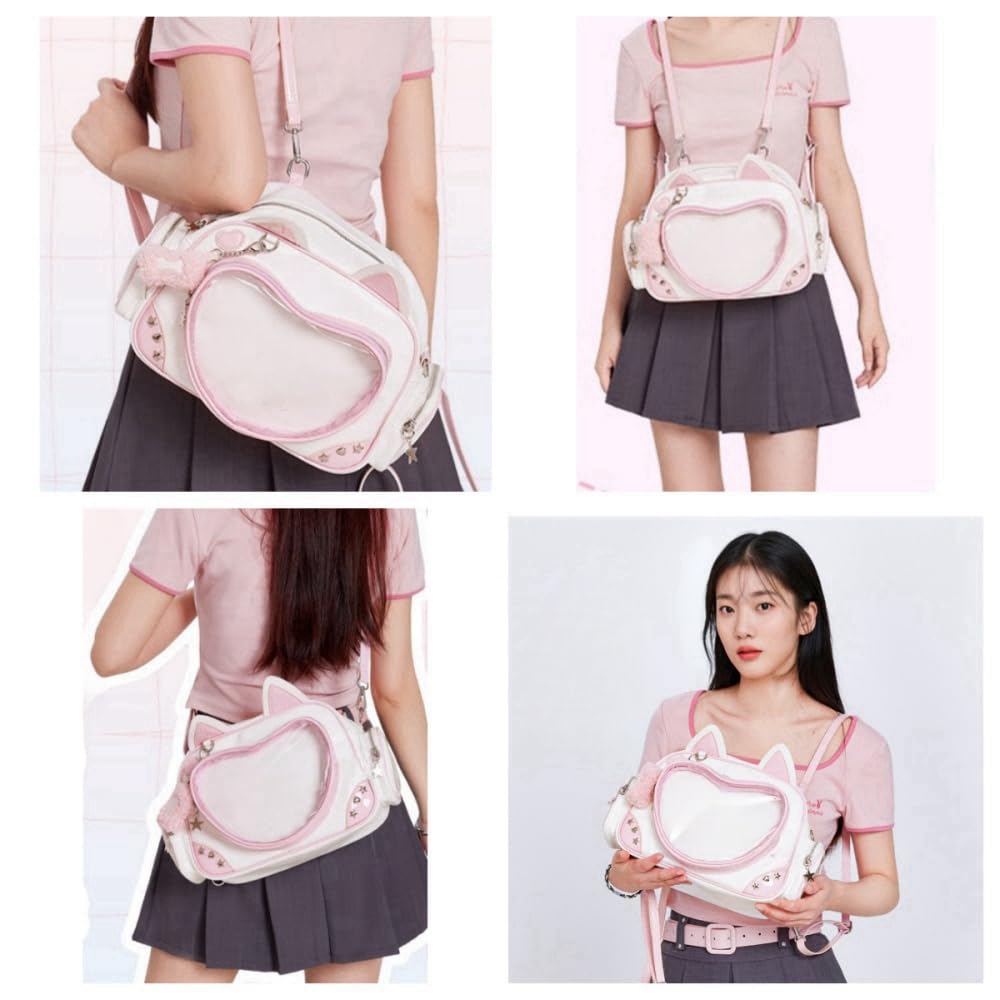Kawaii Ita Bag Cat Pin Backpack Shoulder Crossbody Bag for Miku Anime Heart Clear Layer with Insert