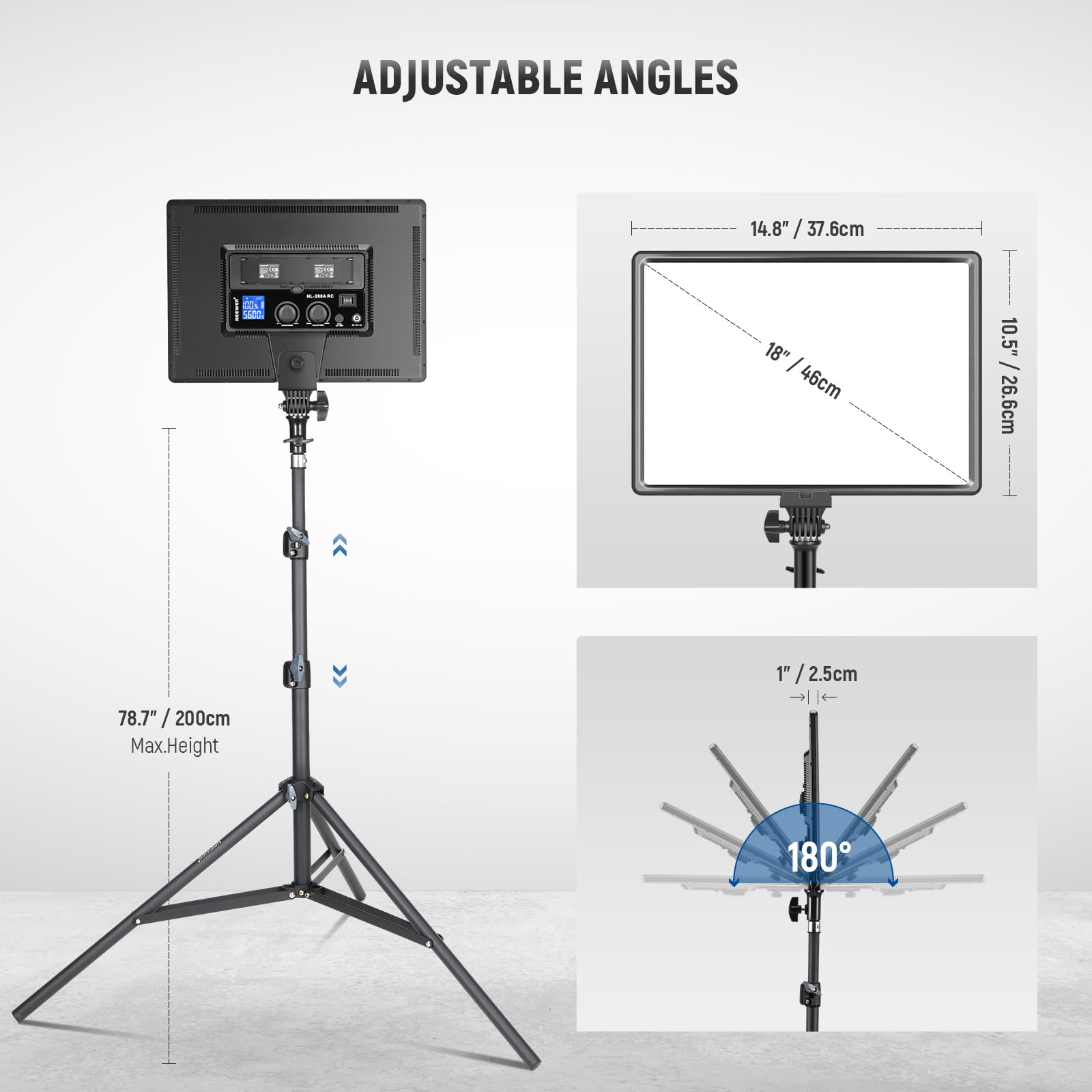 Neewer 13" Led Video Light Panel Kit, 2 Pack Dimmable Bi Color Soft Key Lighting with Tripod Stand, 8000mAh Battery, 3200~5600K CRI97+ 2400Lux for Game/Streaming/YouTube Recording/Studio Photography: NL-288ARC