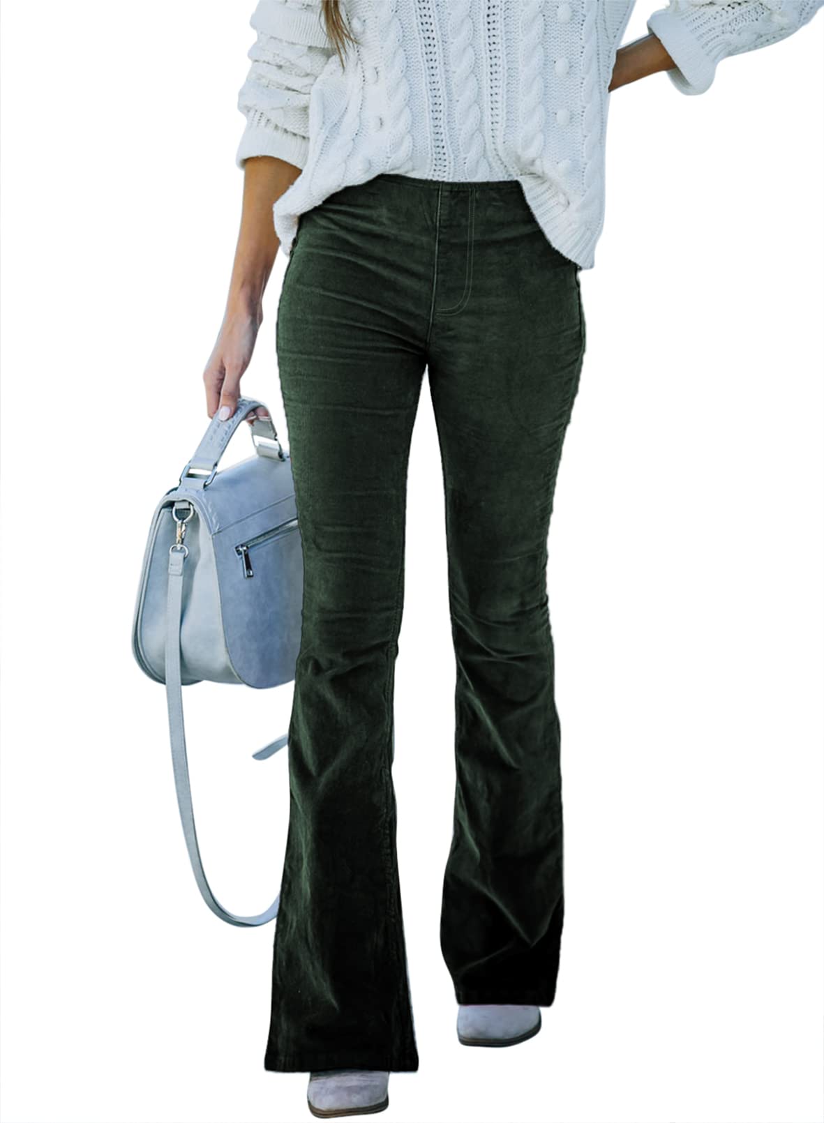 Sidefeel Women's Corduroy Flare Pants Elastic Waist Bell Bottom Trousers 2024 Women Fashions