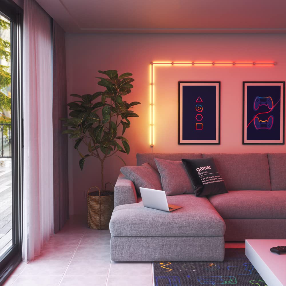 Nanoleaf Lines WiFi Smart RGBW 16M+ Color LED Dimmable Gaming and Home Decor Wall Lights Expansion Pack (3 LED Light Lines) (): 90 Degree Expansion (3 Pack)
