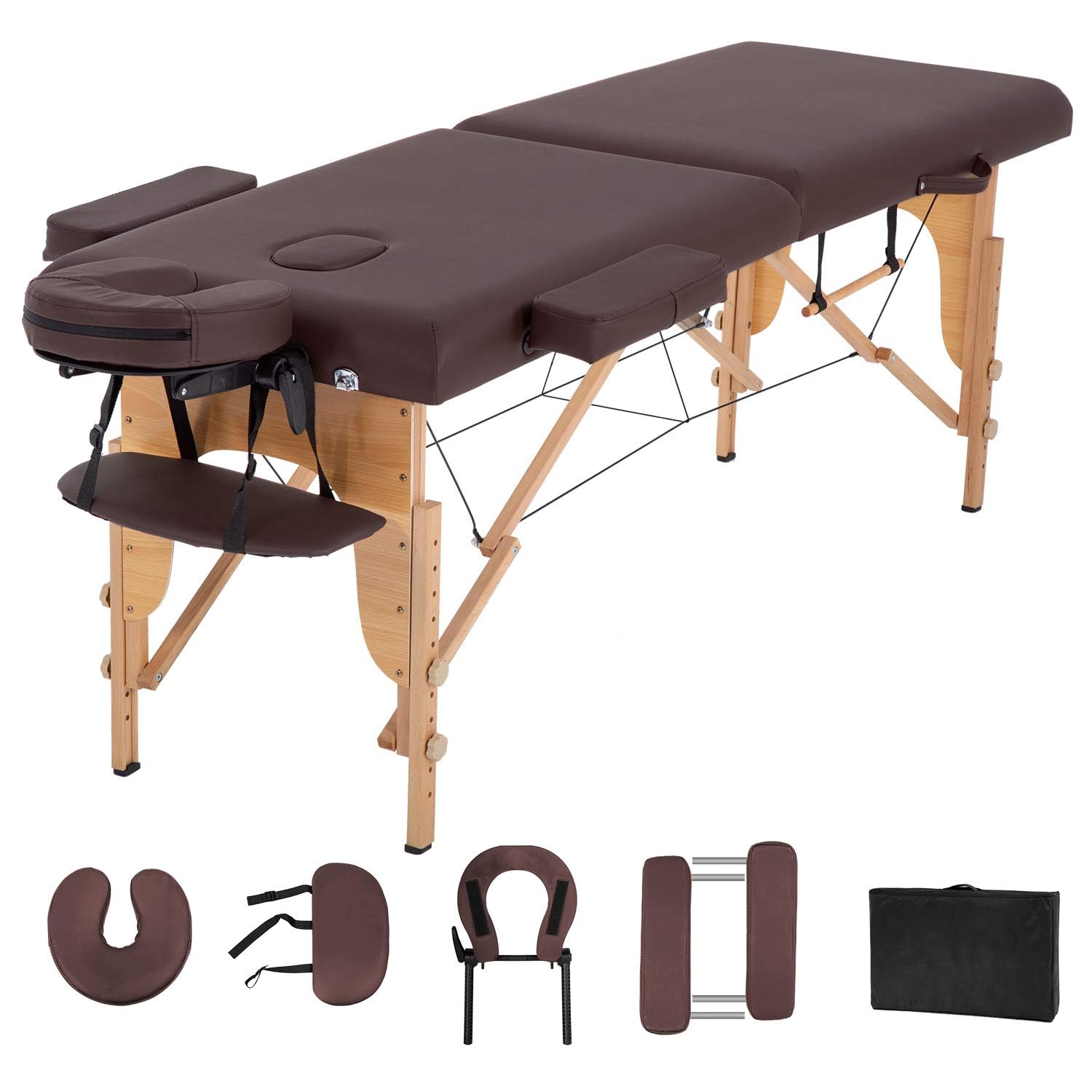 BestMassage Massage Bed Portable Massage Table 24 inche Wide Lash Bed Heigh Adjustable 2 Folding Spa Table with Non-Woven Bag for Spa Footmassage Facial CareSpa Tattoo: Brown