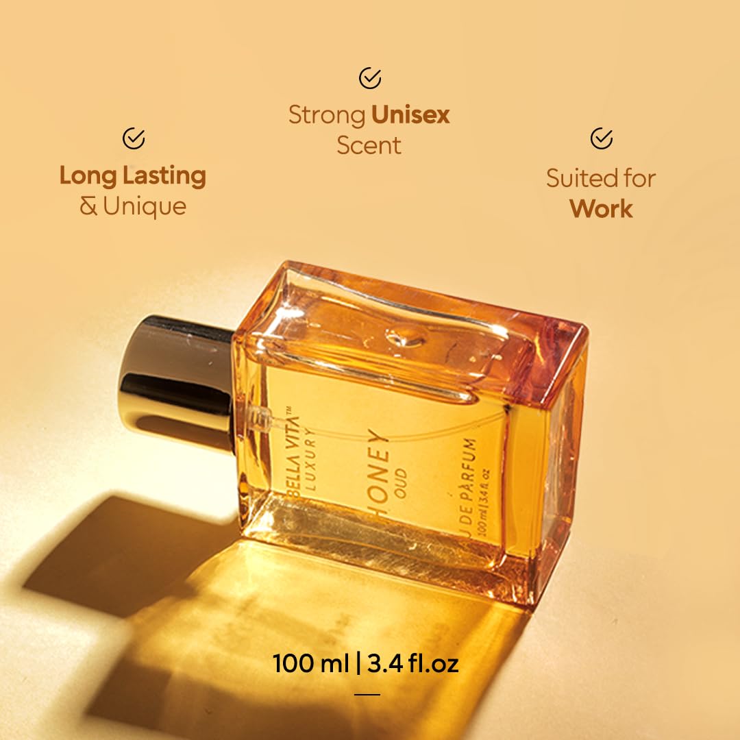 BellaVita Honey OUD Perfume for Women & Men (3.4 fl.oz) | Vanilla, Bergamot & Patchouli Perfume | Long-Lasting Arabian Unisex Perfumes for Women & Men | Floral & Spicy Vegan Cologne Honey Perfume