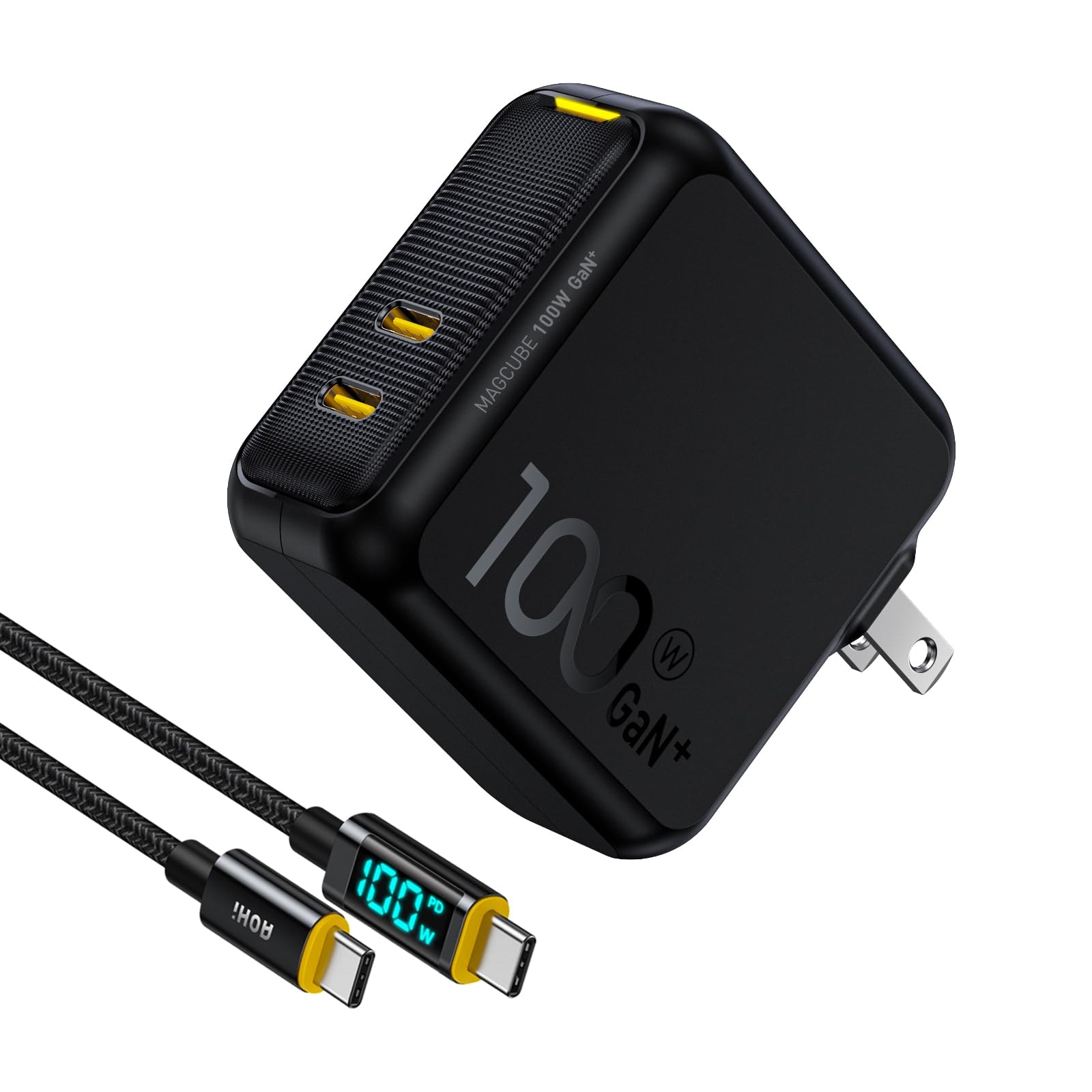 AOHI Magcube 140W USB C Charger PD3.1 3-Port GaN+ Laptop Wall Charger 100W Fast Charging Power Adapter Foldable Plug for MacBook Pro 16'', Dell XPS, iPad Pro, Galaxy, iPhone 15 Pro, Chromebook, - Image 1