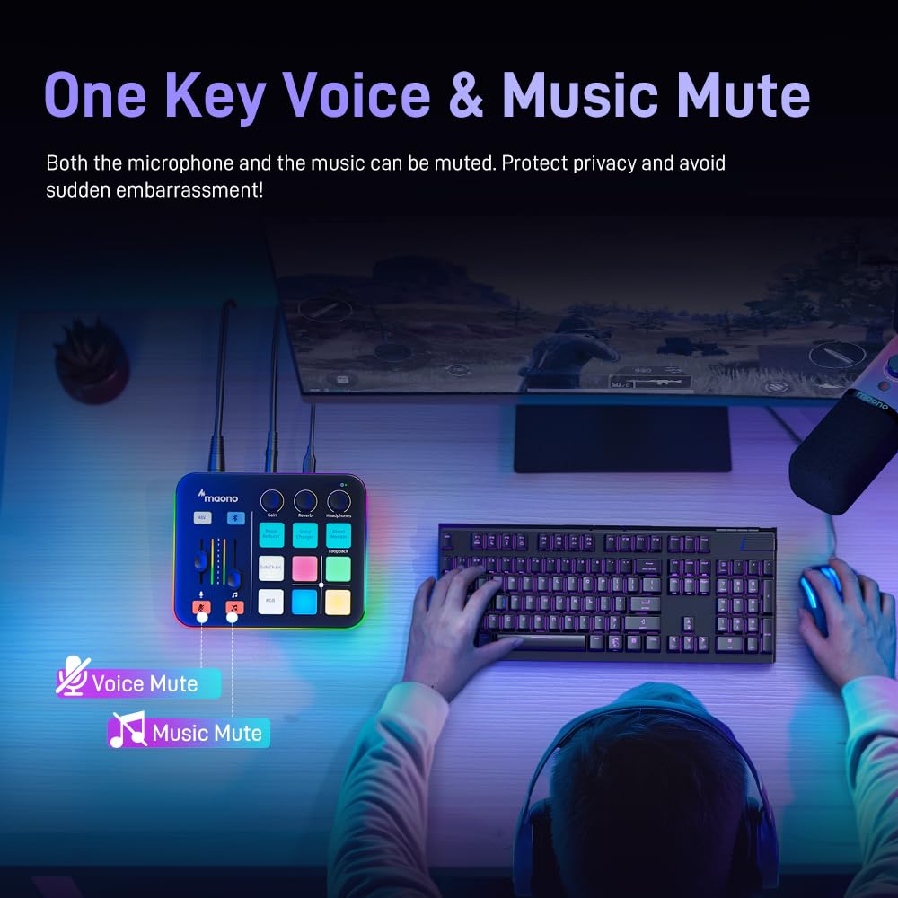 MAONO Gaming Audio Mixer, Audio Interface with Pro-preamp, RGB, Bluetooth, 48V Phantom Power for Live Streaming, Podcasting, Content Create, Gaming MaonoCaster G1 NEO (Not for USB Mic) thumbnail 5
