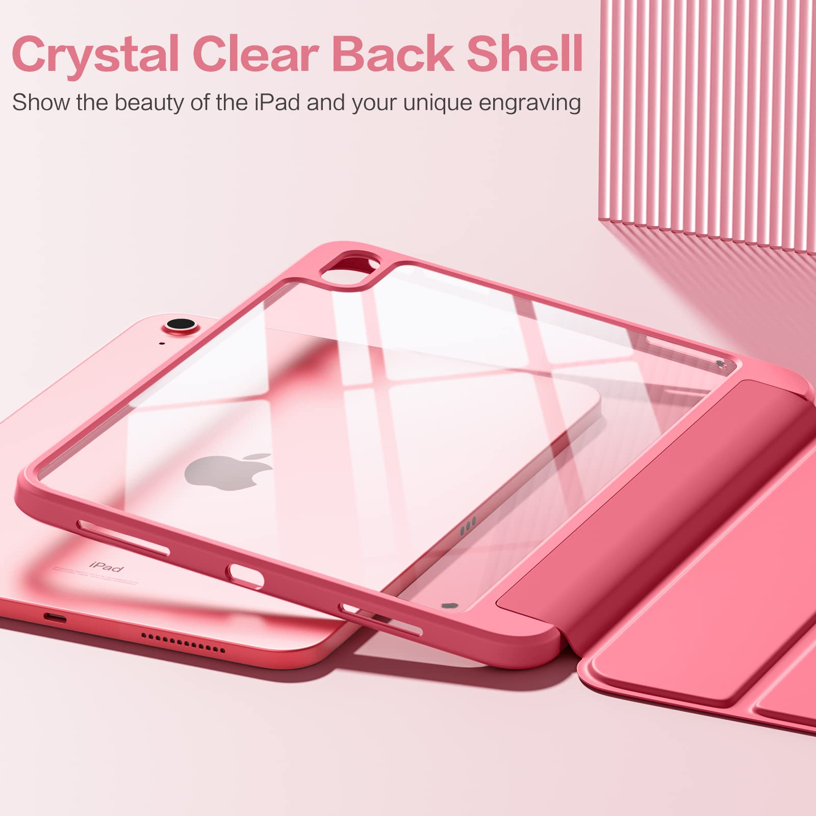 Wenlaty Compatible with iPad (A16) 11th Generation Case 11 Inch 2025, for iPad 10th Generation Case 10.9 Inch 2022 with Pencil Holder, Trifold Stand Protective Cover, Auto Wake/Sleep, Watermelon Pink