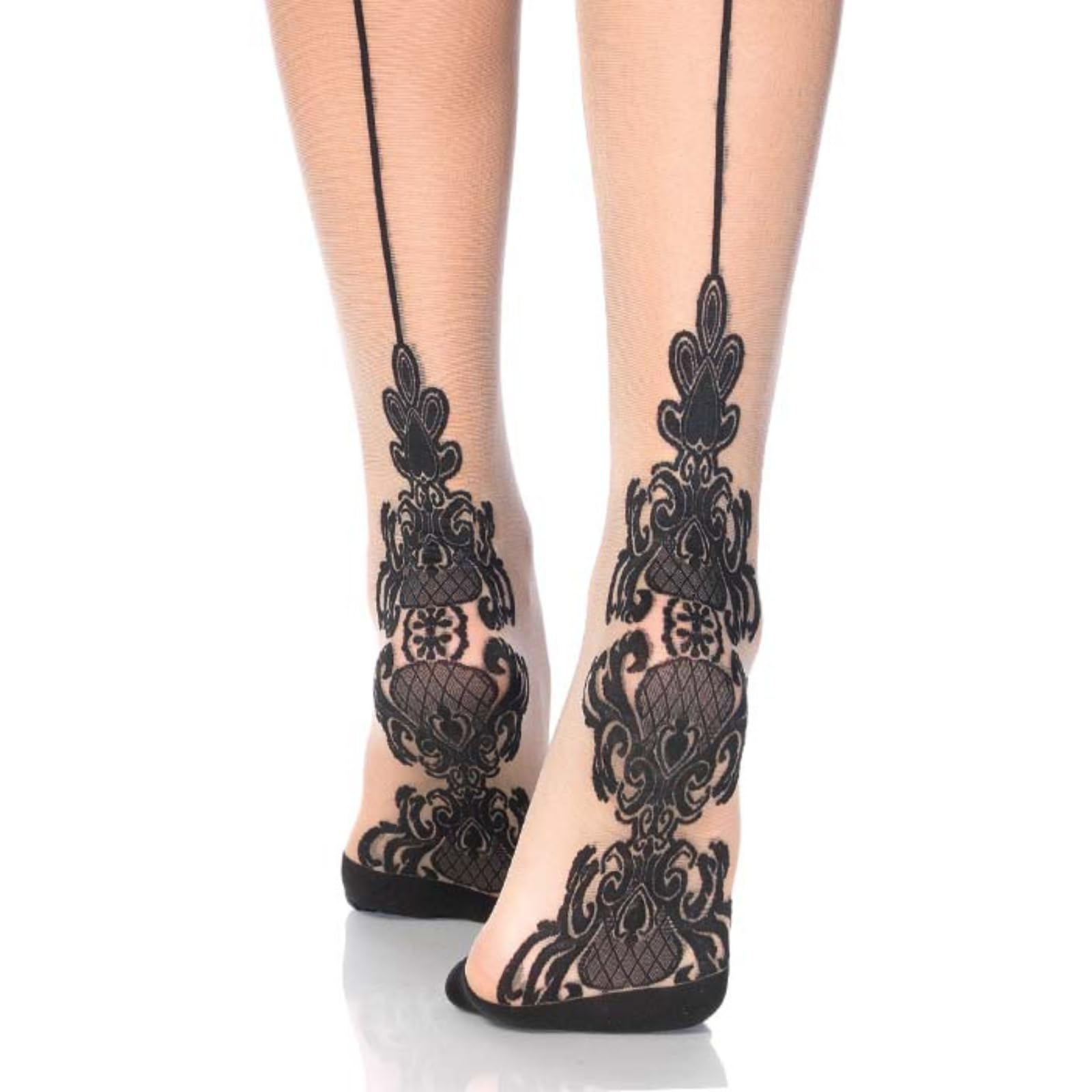 Leg Avenue Women's Contrast Top Cuban Heel Backseam Stockings: Nude/Black One Size