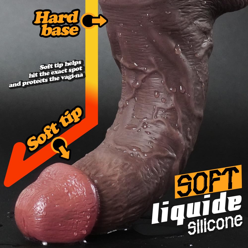 Vibrating Big  Dildo for G Spot, 3 in 1 Realistic Thick Dildo Curved Dildos for Women and Men, Huge Sex Toy with Strong Suction Cup: Black