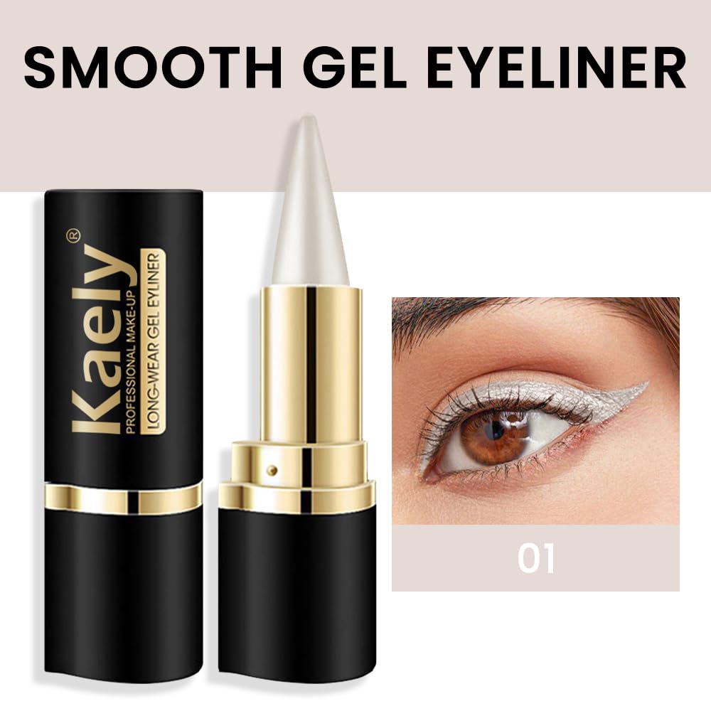 Kaely 2Pcs Gel Eyeliner Pencil, Natural Black Eyeliner Cream for Waterline, Liquid Eye Liner Waterproof Smudge Proof, Black Smoky Eyeshadow Palette Halloween Makeup, delineador de ojos contra el agua: 1 Count (Pack of 1) A-01 Silver