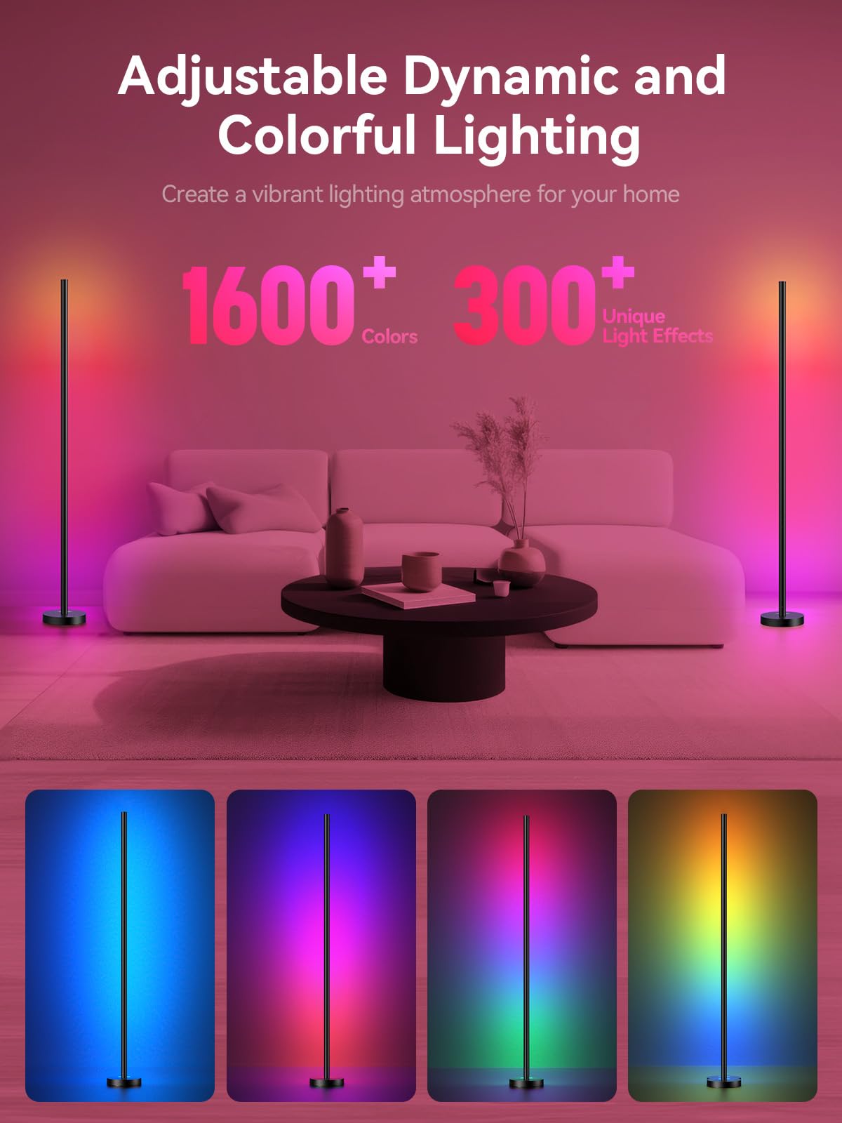 OIYN Smart RGBICW LED Corner Floor Lamp - 16 Million DIY Colors, 68+ Scenes, Music Sync, App & Remote Control, Color-Changing Ambient Lighting for Living Rooms, Bedrooms, and Gaming Rooms thumbnail 2