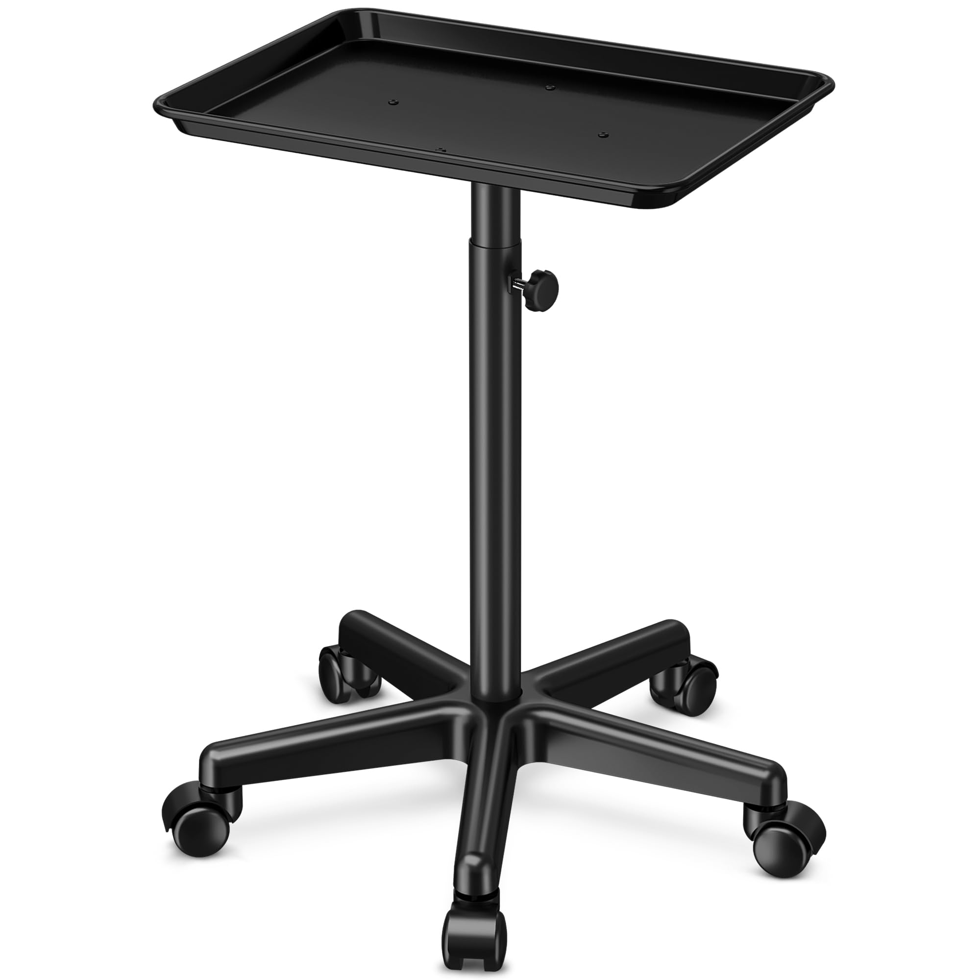 DEER BEAUTY Salon Tray on Wheels - Premium Aluminum Tattoo Tray Rolling Trolley - Adjustable Salon Service Rolling Tray Hairdresser Cart with Clinic Spa Rolling Tray Wheels (): Black