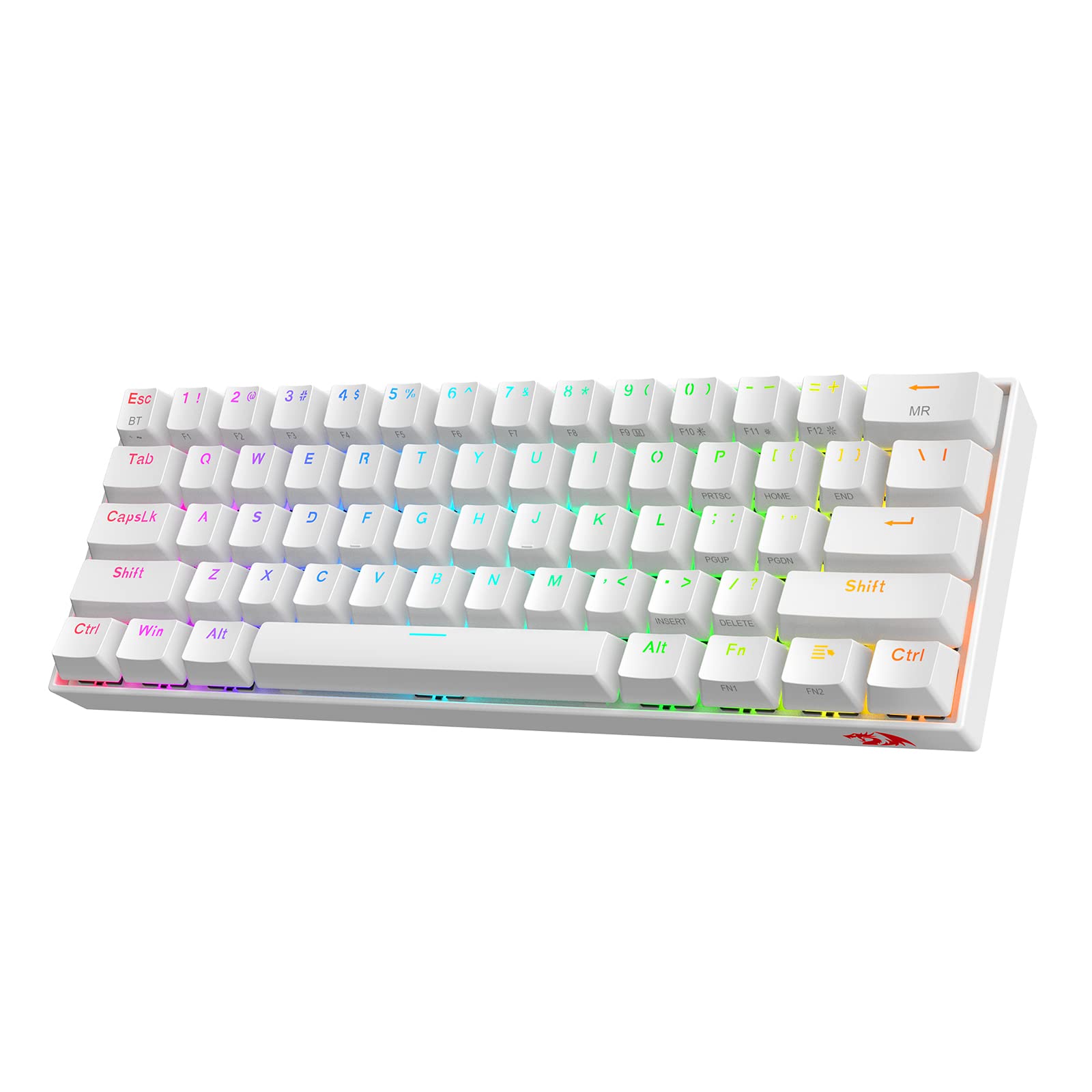 Redragon K530 Pro Draconic 60% Wireless RGB Mechanical Keyboard, BT/2.4Ghz/Wired 3-Mode 61 Keys Compact Gaming Keyboard w/Hot-Swap Socket, Free-Mod Plate Mounted PCB & Clicky Blue Switch: Blue Switch White
