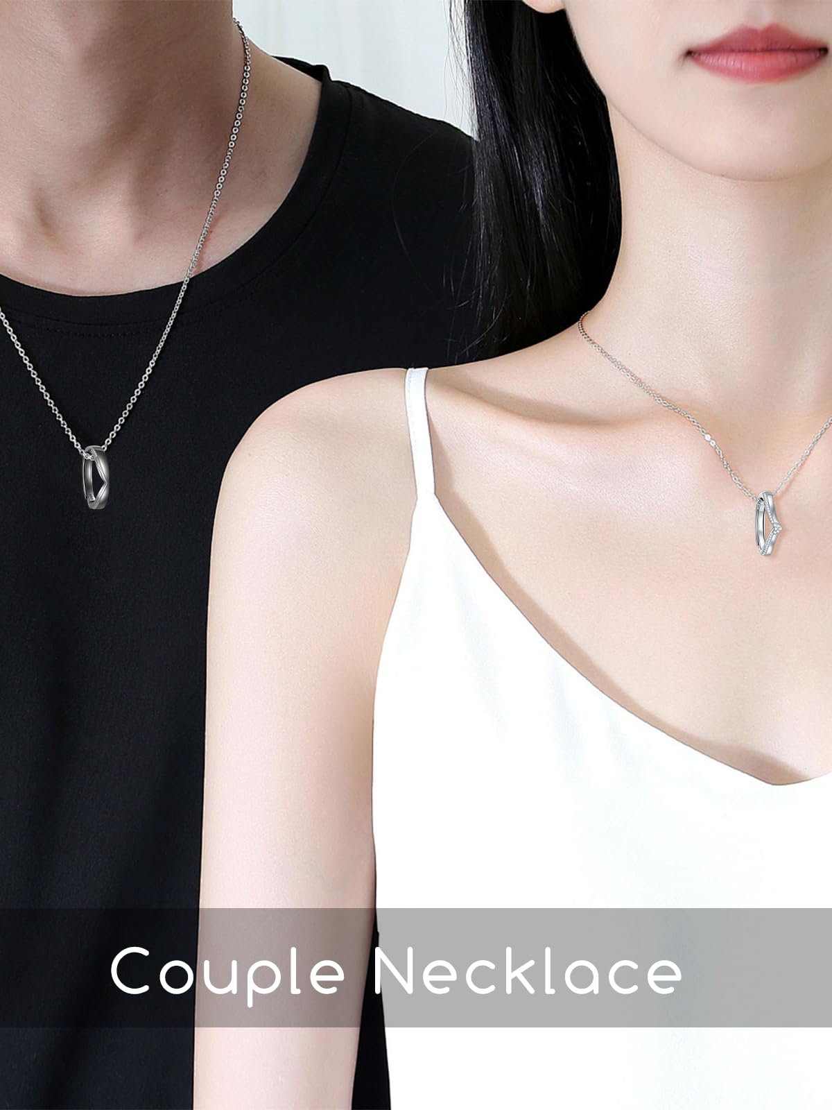 Flpruy Matching Cat & Love Arrow Sterling Silver Cute Couples Heart Necklaces - Gifts for Couples