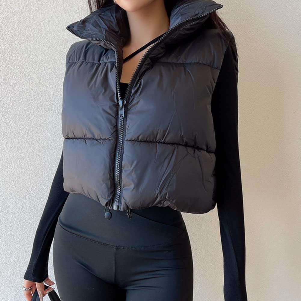 KEOMUD Women's Winter Crop Vest Lightweight Sleeveless Warm Outerwear Puffer Vest Padded Gilet: KEOMUD Women's Winter Crop Vest Lightweight Sleeveless Warm Outerwear Puffer Vest Padded Gilet