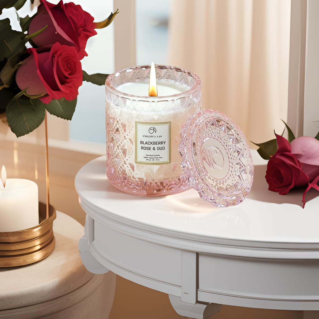 Chloefu LAN Rose Scented Candle, Oud Candles Gifts for Women, Pink Candles for Home Scented, 55 Hours Long Burning, Natural Soy Wax Candles, Valentine's Day Gifts thumbnail 4