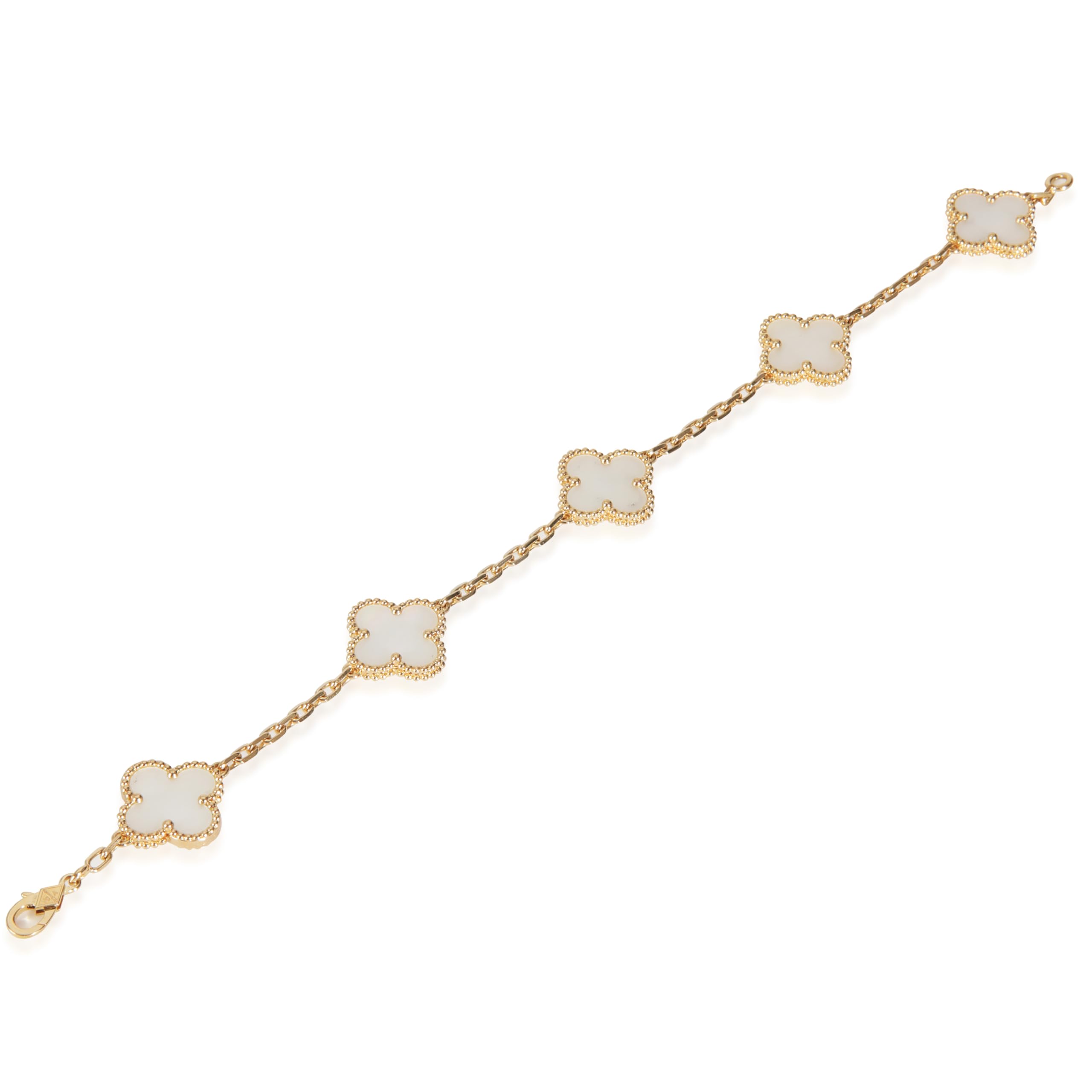 Van Cleef & Arpels, Pre-Loved Vintage Alhambra Bracelet, Yellow Gold, Mother Of Pearl, 7.5 in
