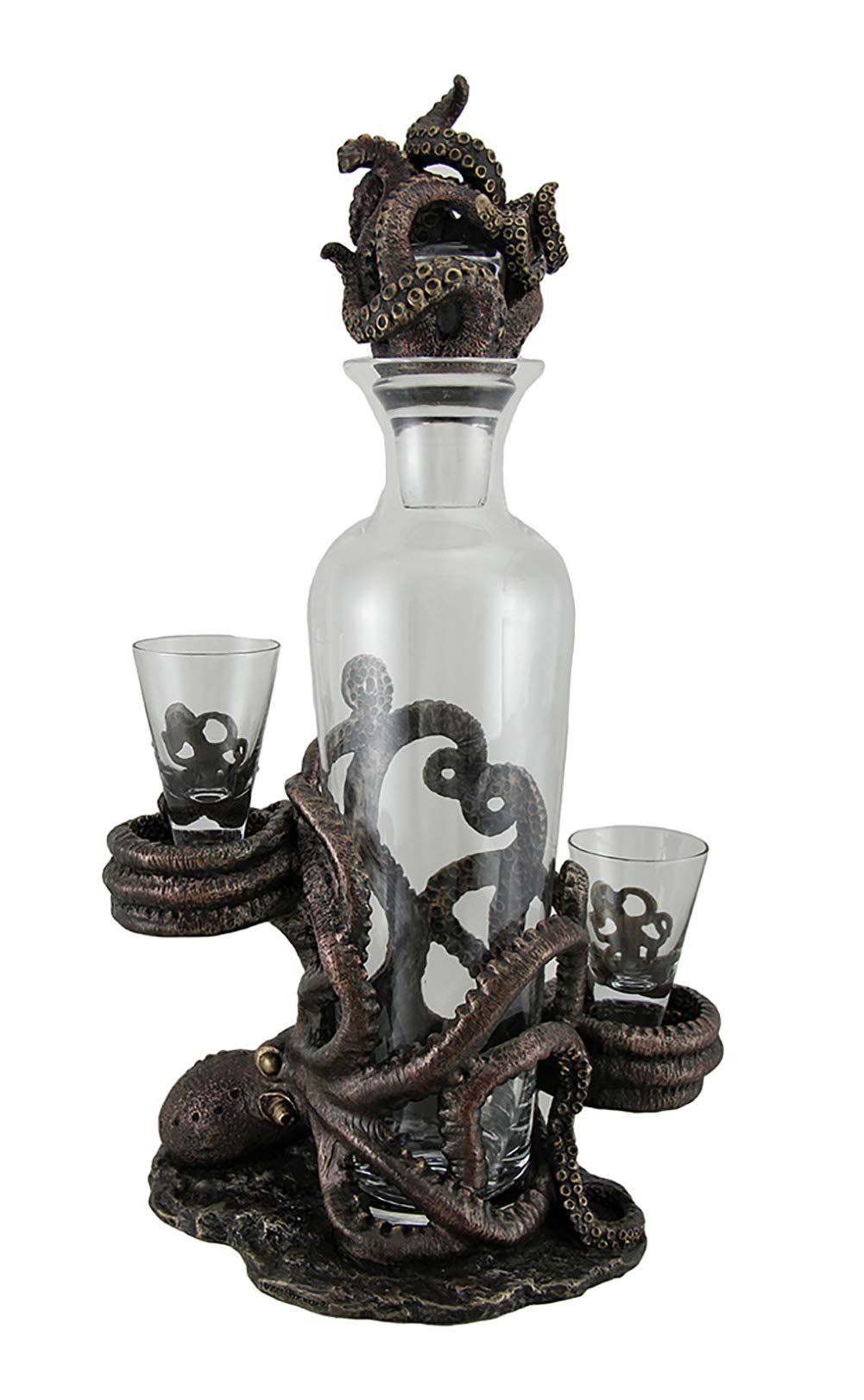 Resin And Glass Liquor Decanters Octopus Spirit Decorative Antique Bronze Finish Statue And Glass Decanter Set 8.5 X 15.5 X 5.25 Inches Bronze