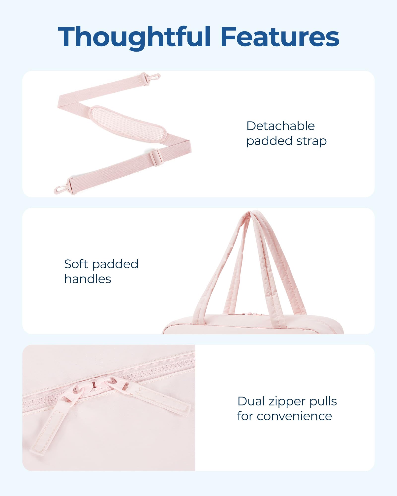 BAGSMART Gym Bag for Women, 31L Travel Duffle Bag Puffer Tote Quilted Laptop Carry on, Weekender Overnight Organizer for Travel, Water Resistant, Dark Pink: Baby Pink