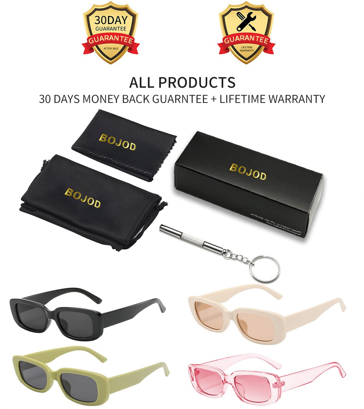 BOJOD Rectangle Sunglasses for Women Retro Fashion Sunglasses UV 400 Protection Square Frame Eyewear thumbnail 8
