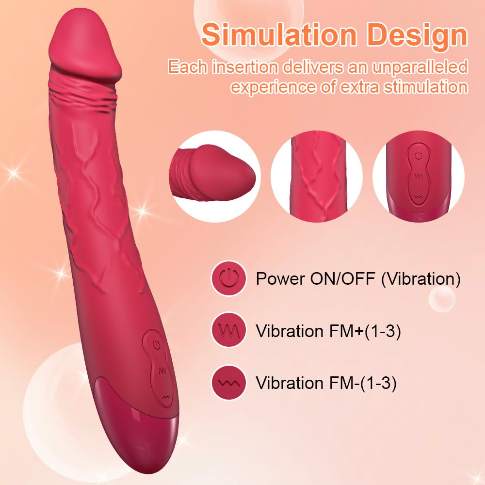 7.6 Inch Realistic Dildo Vibrator for Women，10 Powerful Vibration Modes for Clitoral and G-spot Stimulation, Waterproof Rose Adult Sex Toys for Women and Couples: Rose red