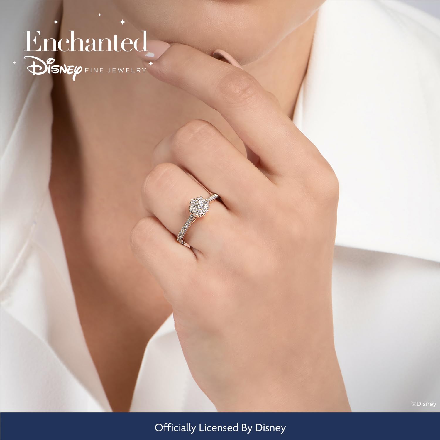 Jewelili Enchanted Disney Fine Jewelry 14K White Gold and Rose Gold 1/3 Cttw Diamond Belle Rose Composite Bridal Ring: 6