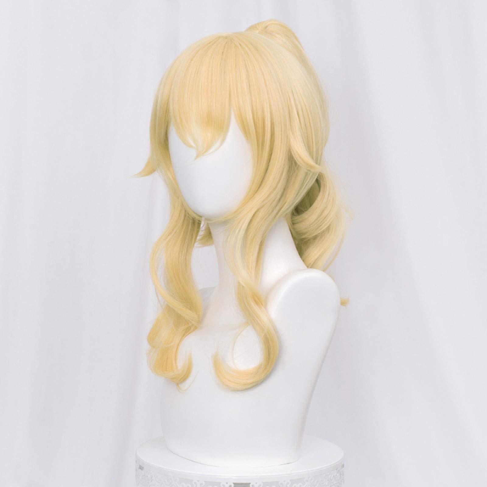 SL Wavy Blonde Ponytail Wig for Jean Cosplay,Golden Princess Hair Wigs with Pigtails Bangs + Wig Cap for Halloween Peach Costume: Middle Blonde Jean