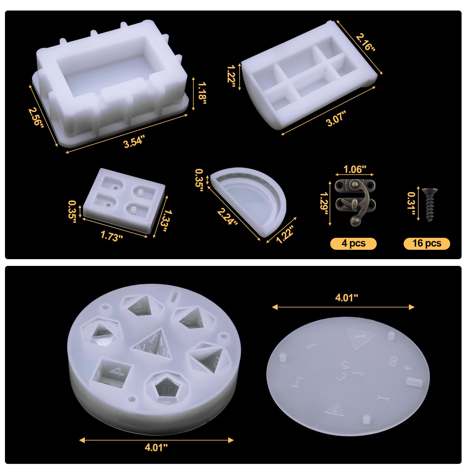 Silicone Dice Box and Mold for DND, 7 Shapes with Storage Box, Epoxy Mold for Casting and Storing Dice, DIY D&D Game Lovers Gifts