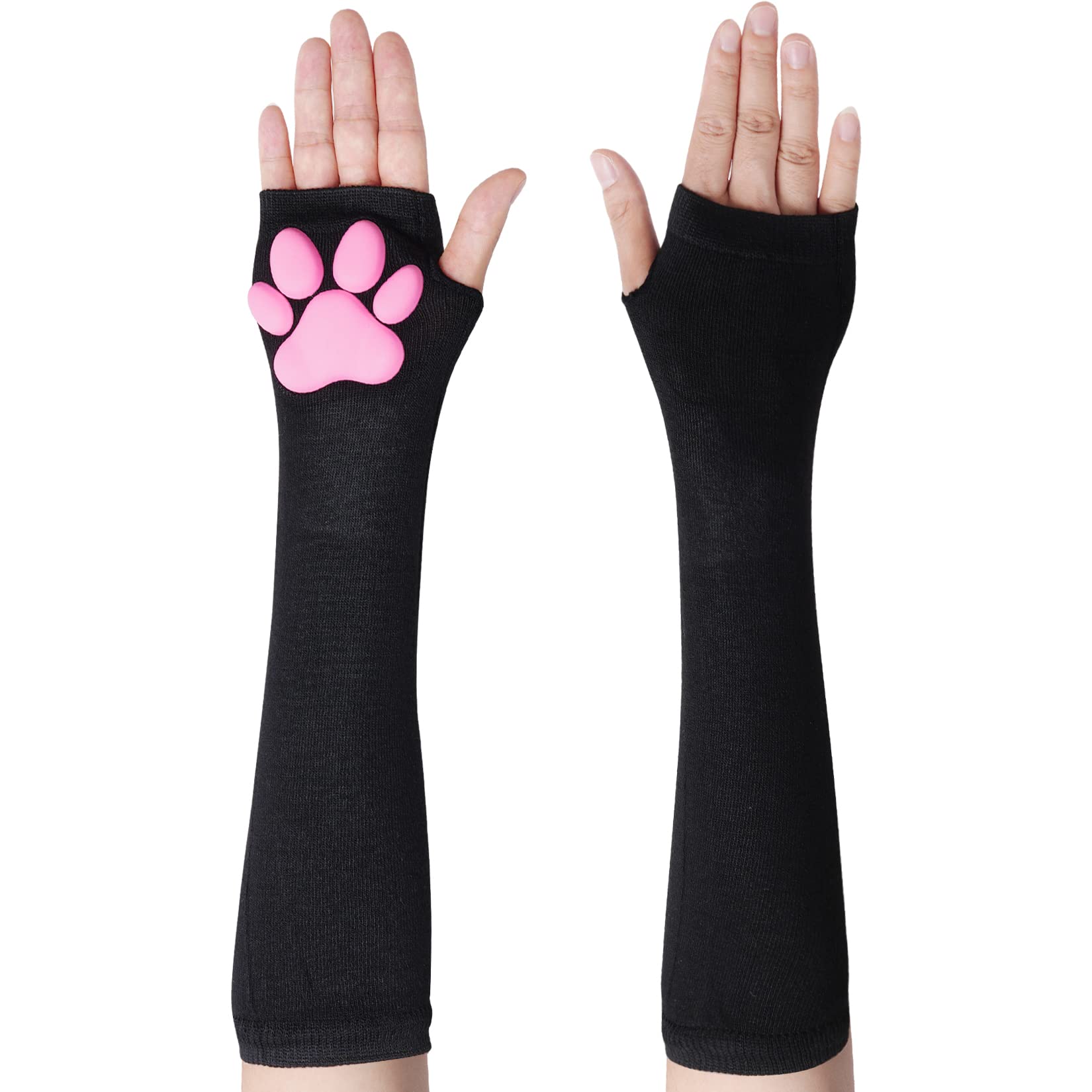 Nydotd Cat Paw Pad Mittens Gloves Kawaii Pink 3D Claw Fingerless Cute Cat Cosplay Gloves Sleeve for Girls Party: Black Long