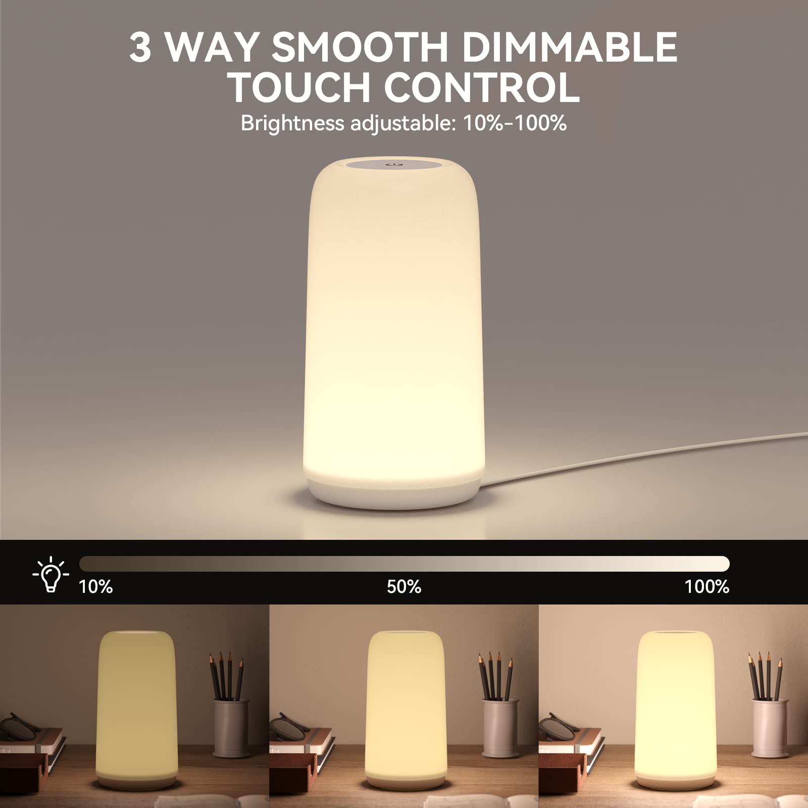 ROOTRO Touch Bedside Table Lamp, [Sleek Design & RGB Mode] 3 Way Dimmable Small Lamp for Bedroom, LED Lamp with Warm  Lights, Multi-Color Smart Nightstand Lamp for for Living Room Home Gifts: White