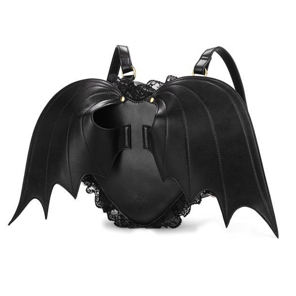 NEEVAS Fashion Girl Gothic Black Bat Heart Wings  Goth Punk Lace Wing Bag: Backpack