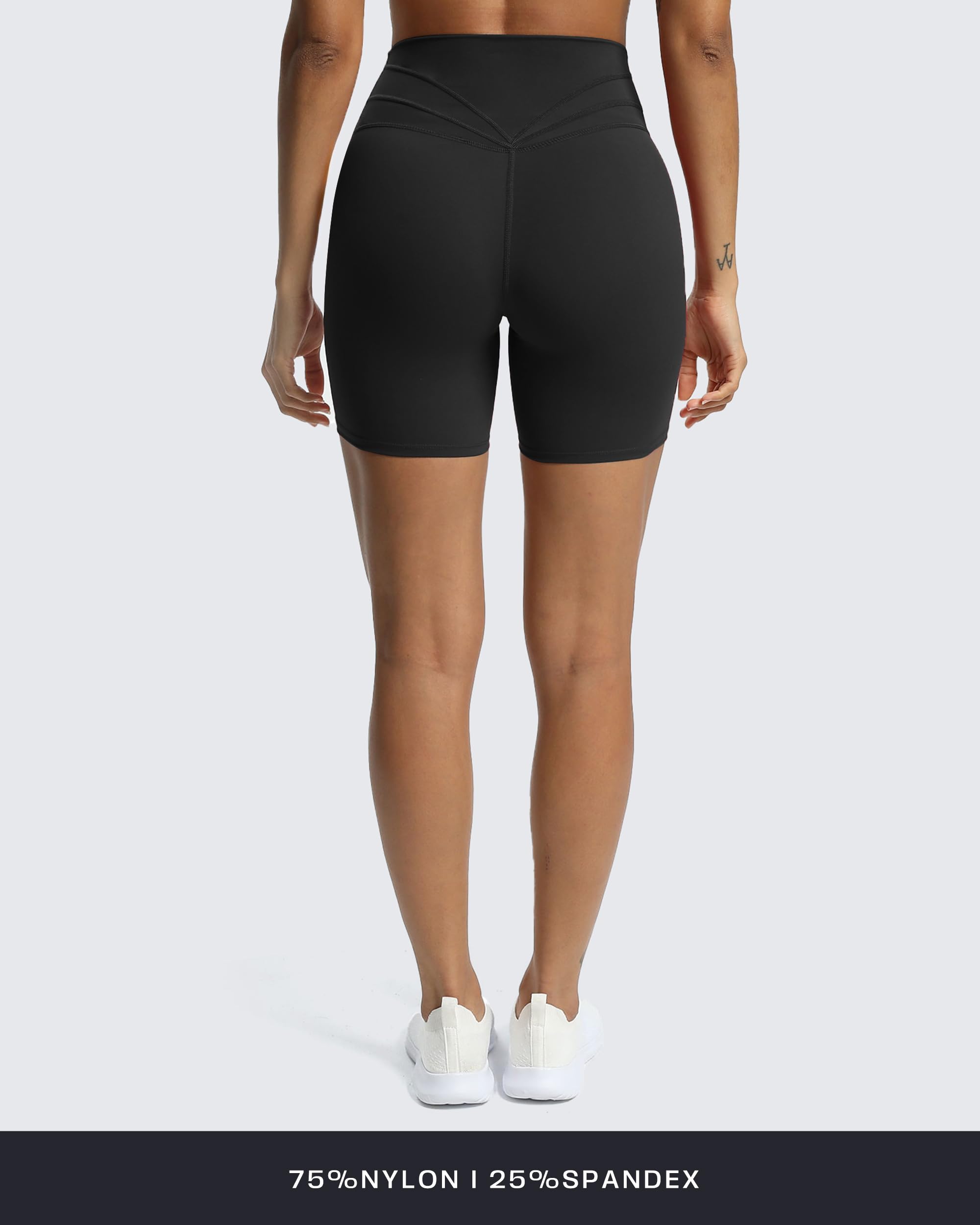 Aoxjox Trinity Workout Biker Shorts for Women Tummy Control High Waisted Exercise Athletic Gym Running Yoga Short 6": Black Medium