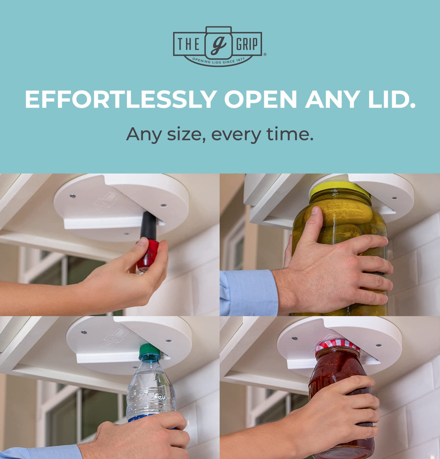 The Grip Jar Opener | Original Under Cabinet Jar Lid & Bottle Opener, Effortless for Weak Hands & Seniors with Arthritis - Made In USA: 1-Pack