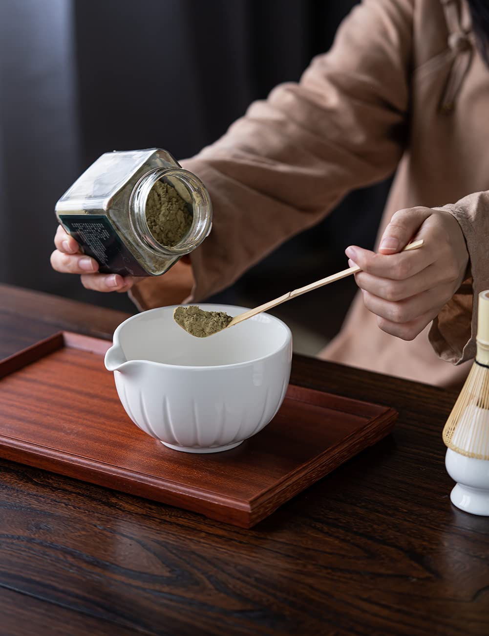 TANG PIN Matcha Set - Match Bowl with Spout and Whisk, 15 OZ, Matcha Scoop | Matcha Whisk Stand (Chasen Holder) - 4pc Perfect Matcha Kit for Matcha Tea Ceremony () thumbnail 2