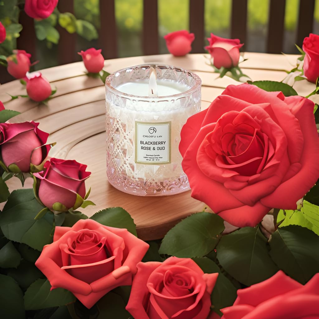 Chloefu LAN Rose Scented Candle, Oud Candles Gifts for Women, Pink Candles for Home Scented, 55 Hours Long Burning, Natural Soy Wax Candles, Valentine's Day Gifts thumbnail 5