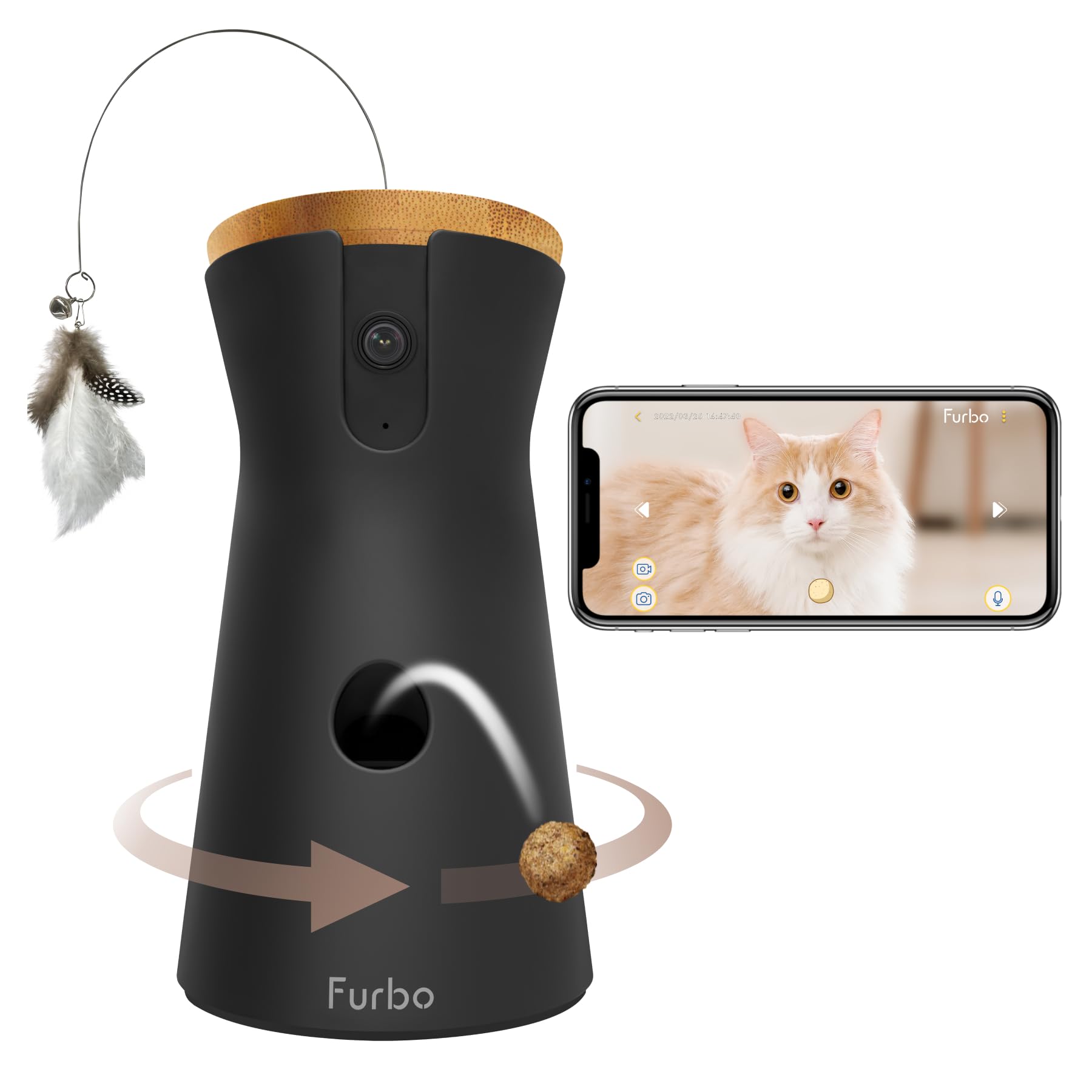 Furbo 360° Dog Camera - Unlock with Paid Plan: Home Security & Dog Safety Alerts, Rotating Pet Treat Dispenser w/ 2-Way Speaker, Smart Indoor Cam w/Phone App (3mo Minimum Subscription Required): Cat Cam (No Subscription Required)